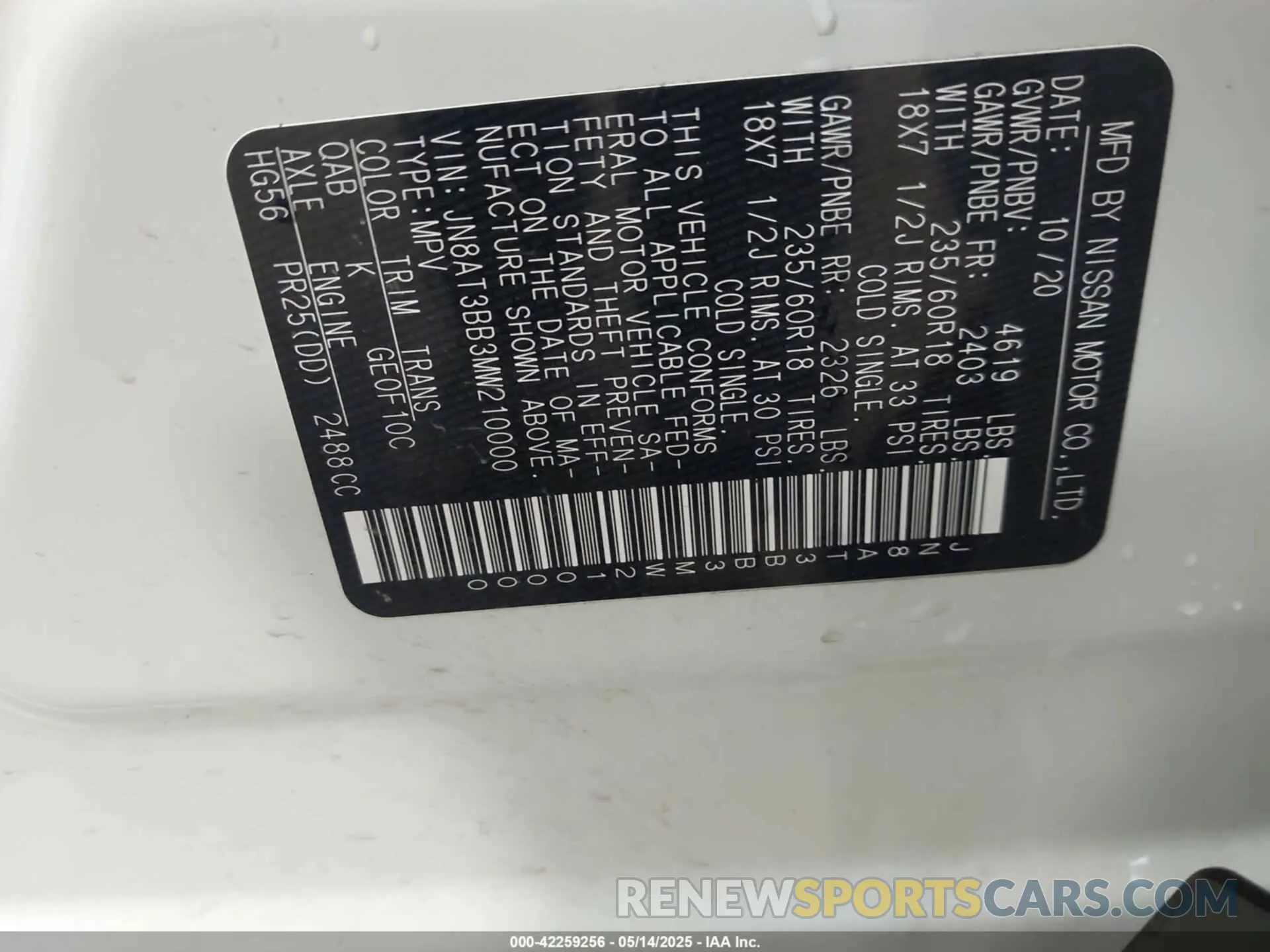 9 fotografías del automóvil dañado JN8AT3BB3MW210000 NISSAN ROGUE 2021