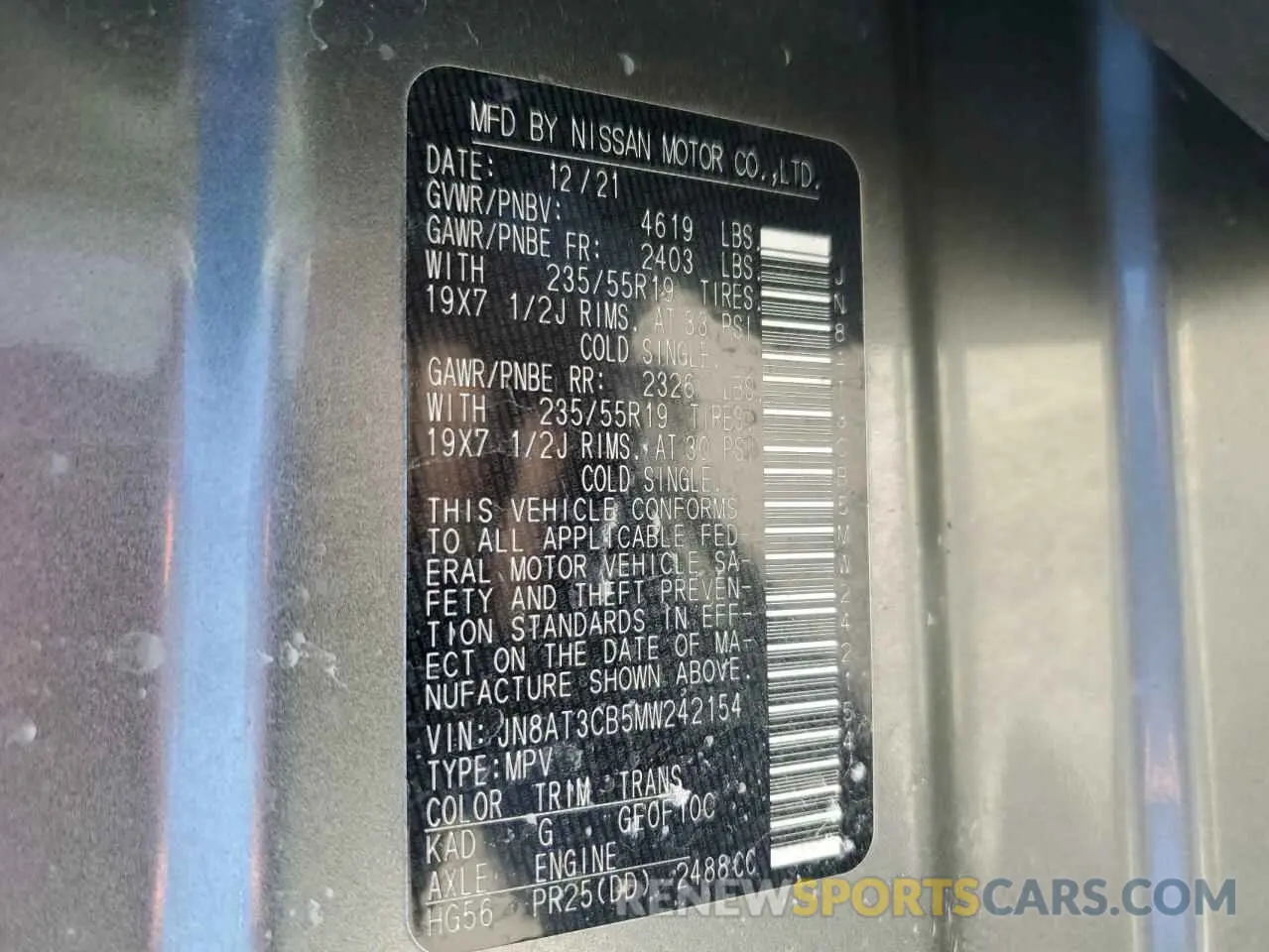 14 fotografías del automóvil dañado JN8AT3CB5MW242154 NISSAN ROGUE 2021