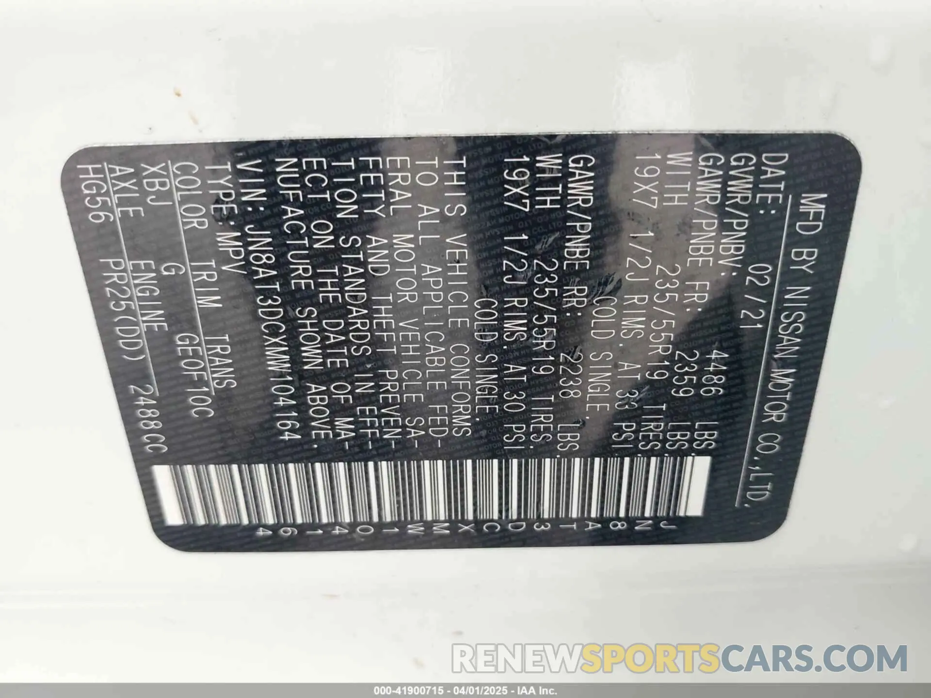 9 fotografías del automóvil dañado JN8AT3DCXMW104164 NISSAN ROGUE 2021