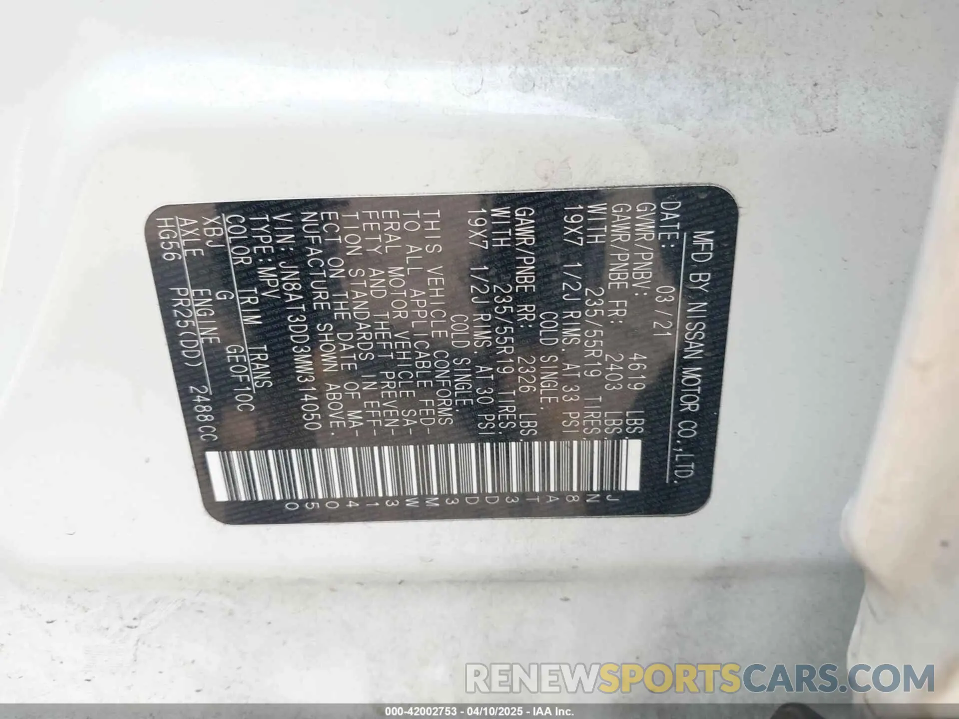9 fotografías del automóvil dañado JN8AT3DD3MW314050 NISSAN ROGUE 2021