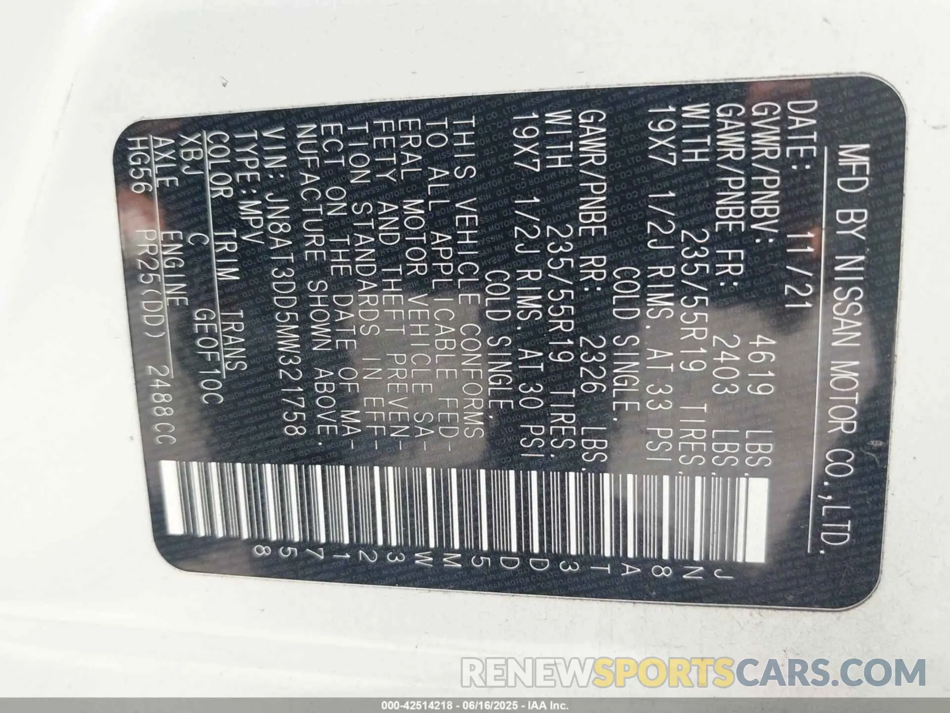 9 fotografías del automóvil dañado JN8AT3DD5MW321758 NISSAN ROGUE 2021