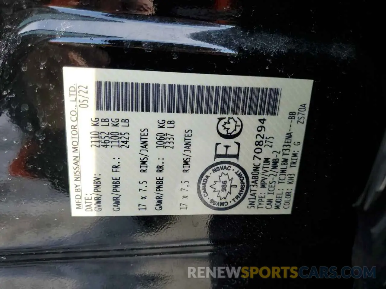 14 fotografías del automóvil dañado 5N1AT3AB0NC708294 NISSAN ROGUE 2022
