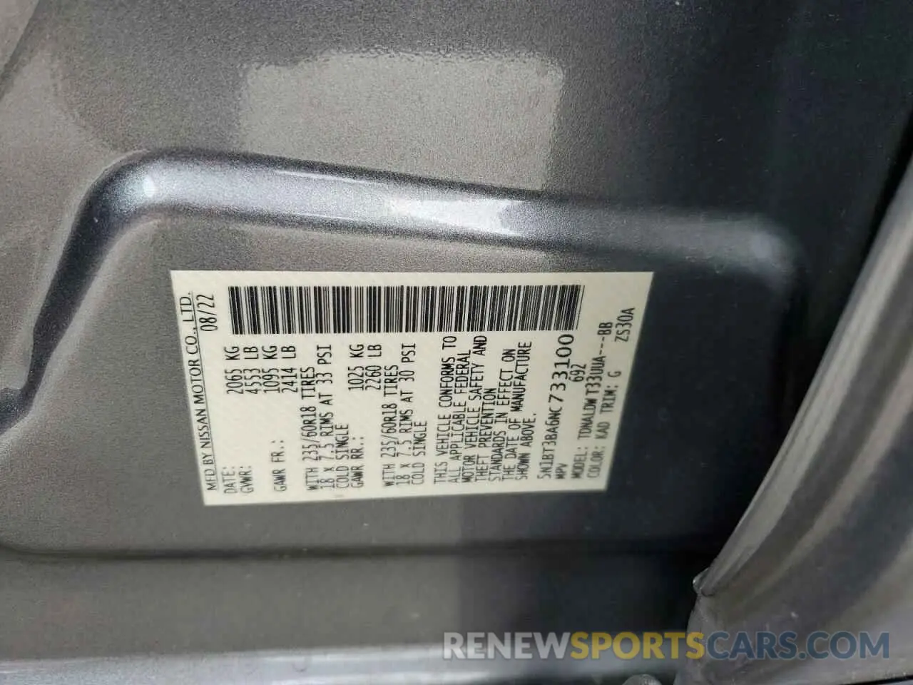 14 fotografías del automóvil dañado 5N1BT3BA6NC733100 NISSAN ROGUE 2022