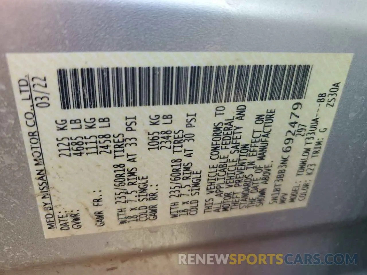 13 fotografías del automóvil dañado 5N1BT3BB3NC692479 NISSAN ROGUE 2022