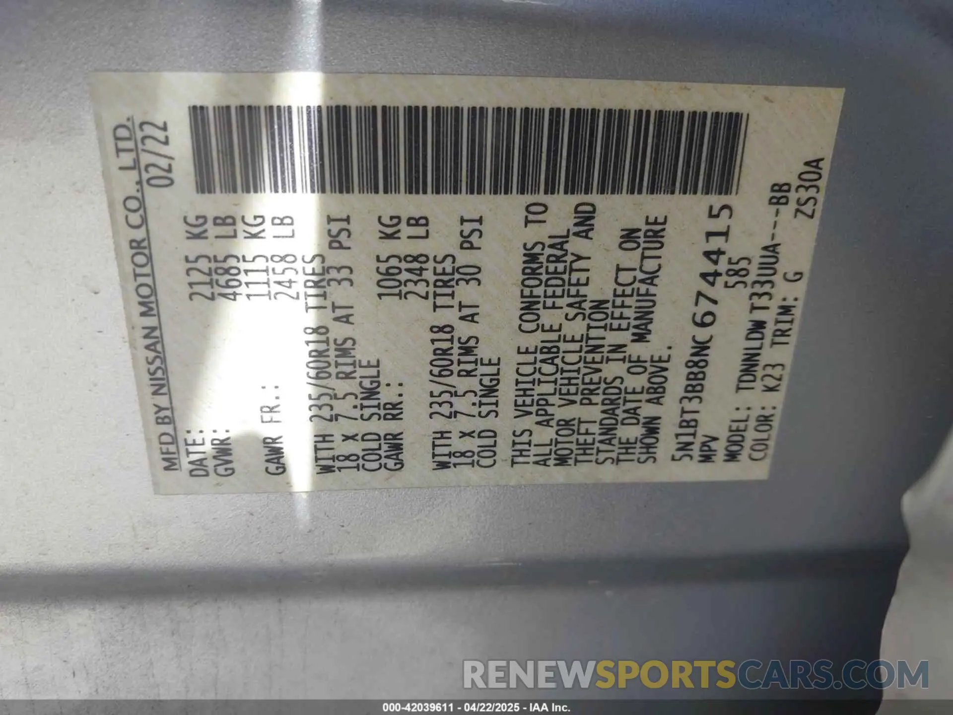 9 fotografías del automóvil dañado 5N1BT3BB8NC674415 NISSAN ROGUE 2022