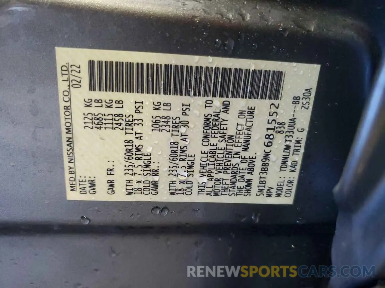 13 fotografías del automóvil dañado 5N1BT3BB9NC681552 NISSAN ROGUE 2022