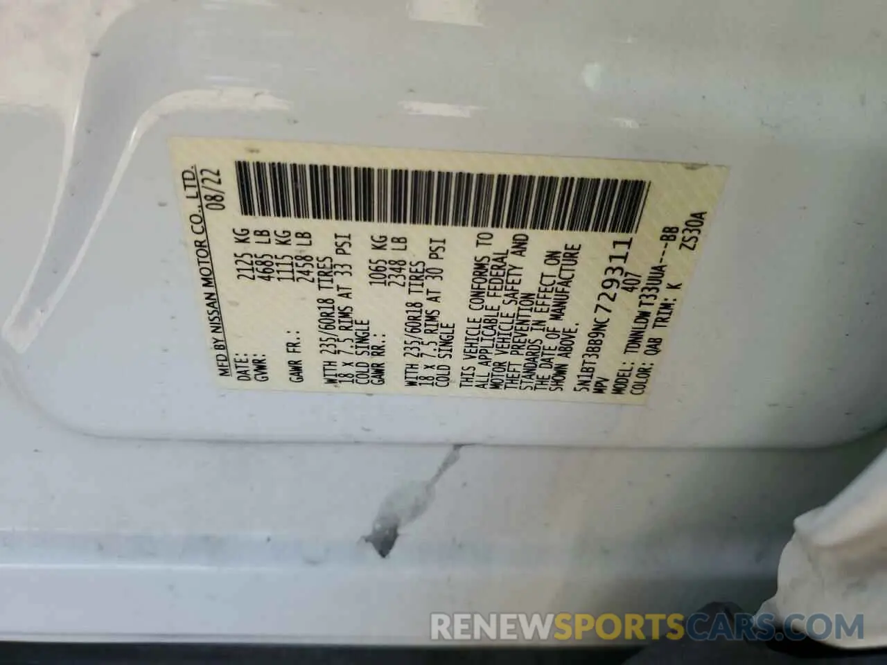 15 fotografías del automóvil dañado 5N1BT3BB9NC729311 NISSAN ROGUE 2022