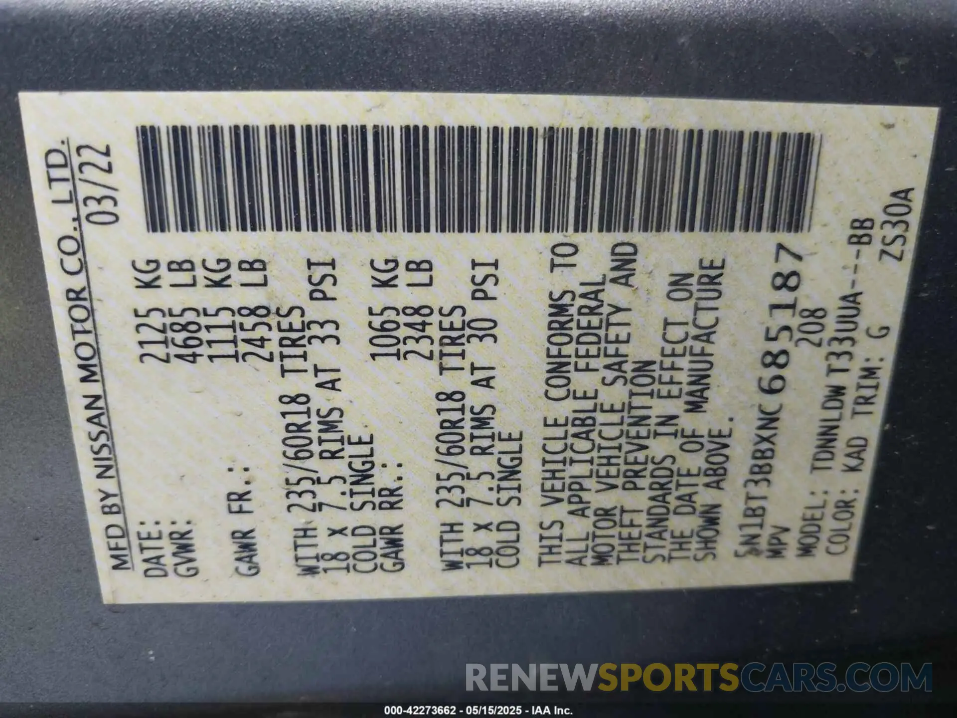 9 fotografías del automóvil dañado 5N1BT3BBXNC685187 NISSAN ROGUE 2022