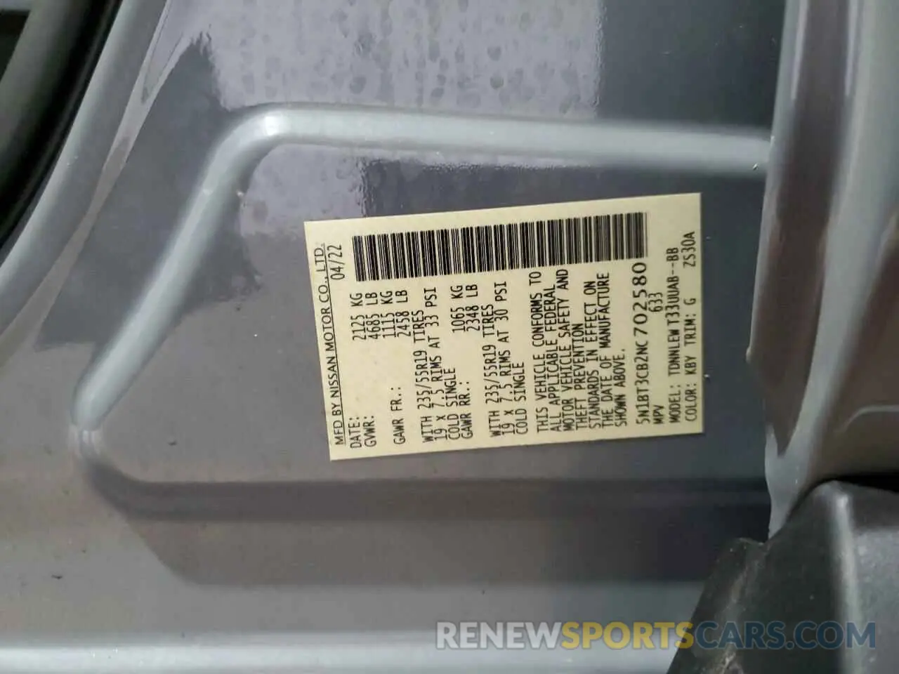 14 fotografías del automóvil dañado 5N1BT3CB2NC702580 NISSAN ROGUE 2022