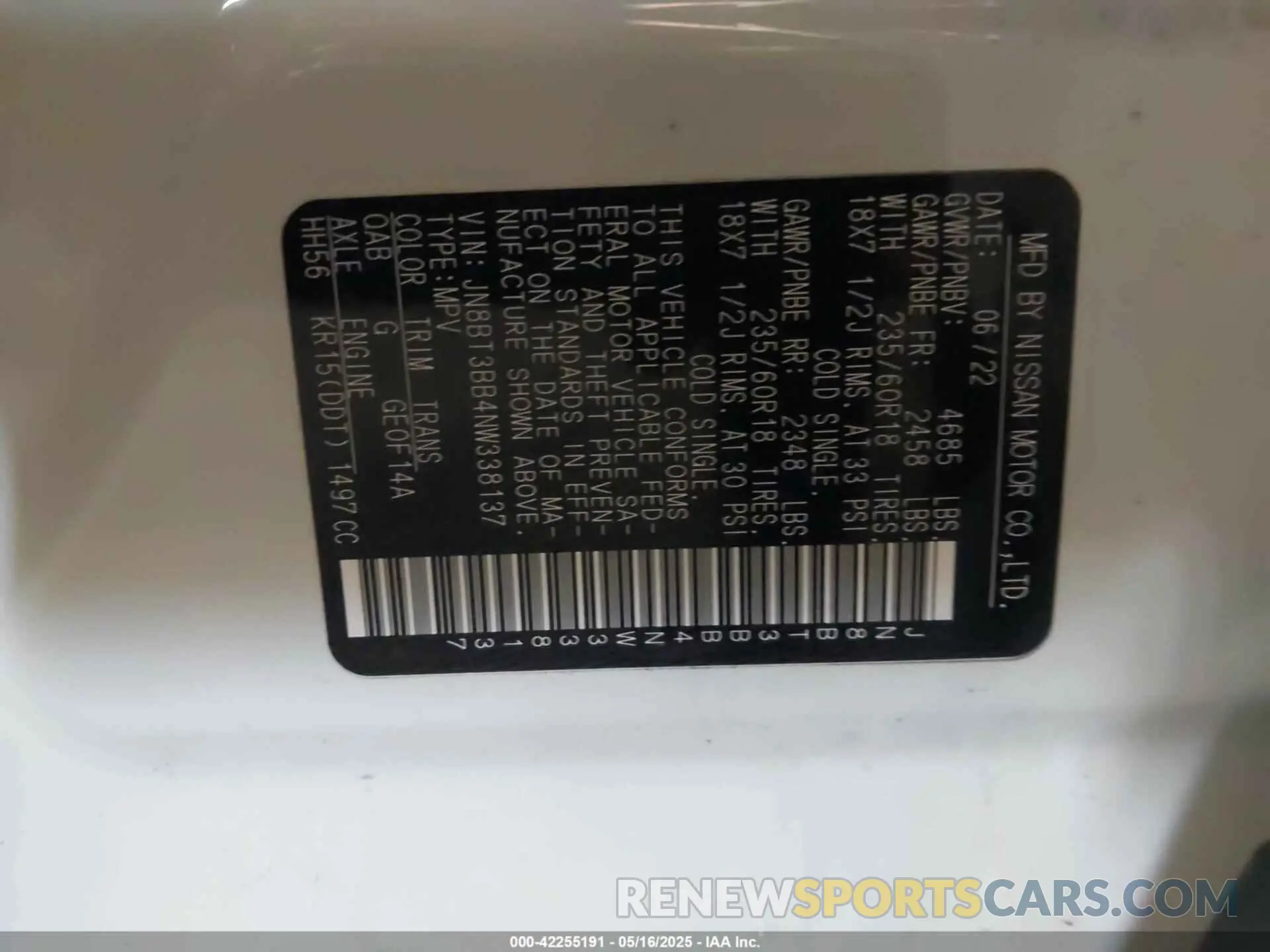 9 fotografías del automóvil dañado JN8BT3BB4NW338137 NISSAN ROGUE 2022