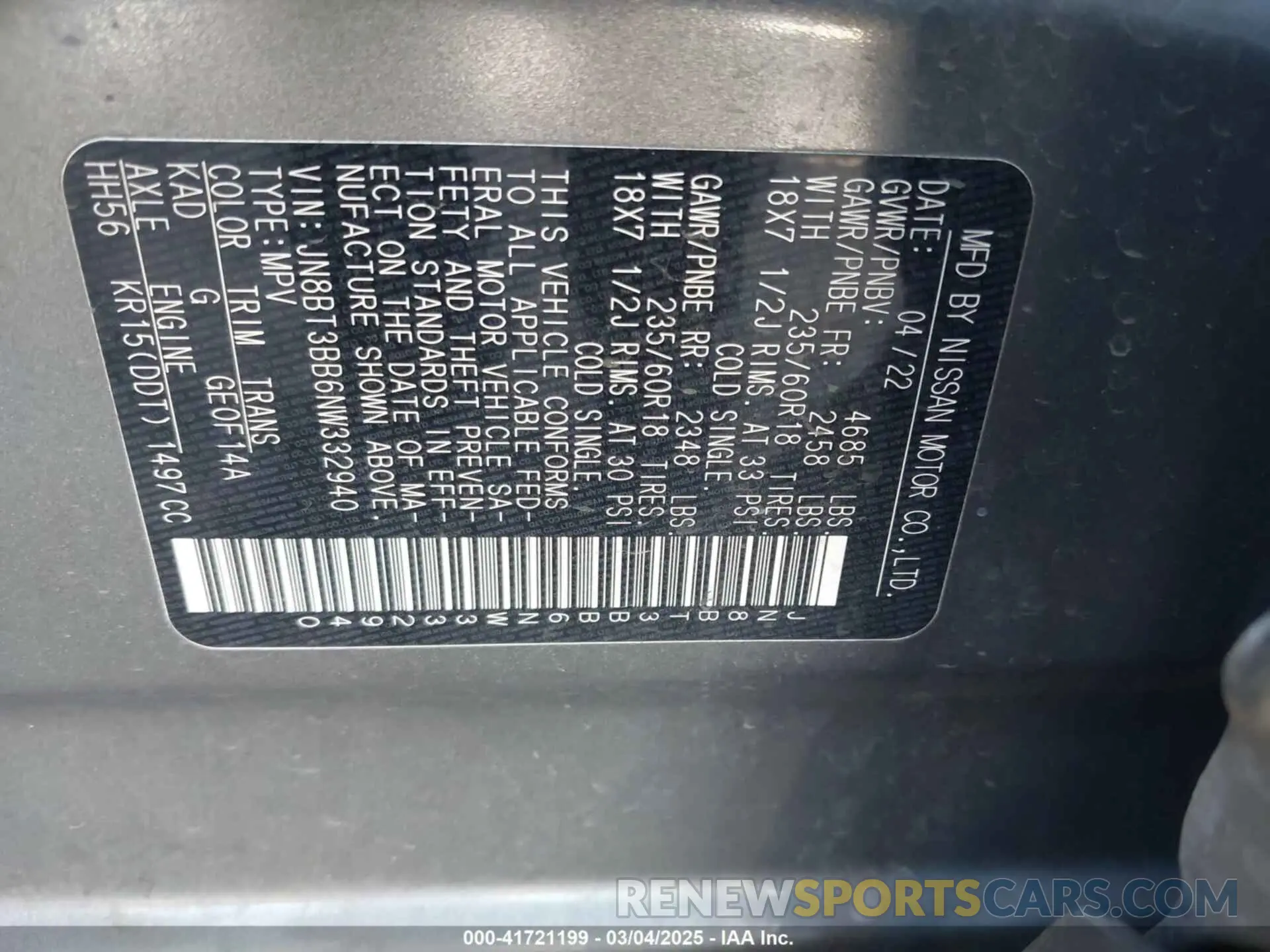 9 fotografías del automóvil dañado JN8BT3BB6NW332940 NISSAN ROGUE 2022