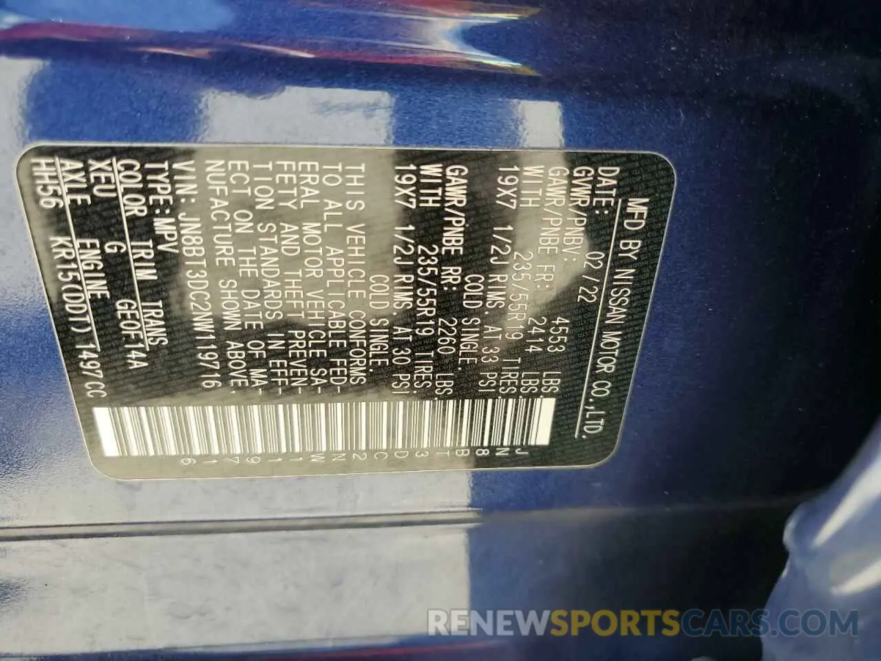 15 fotografías del automóvil dañado JN8BT3DC2NW119716 NISSAN ROGUE 2022