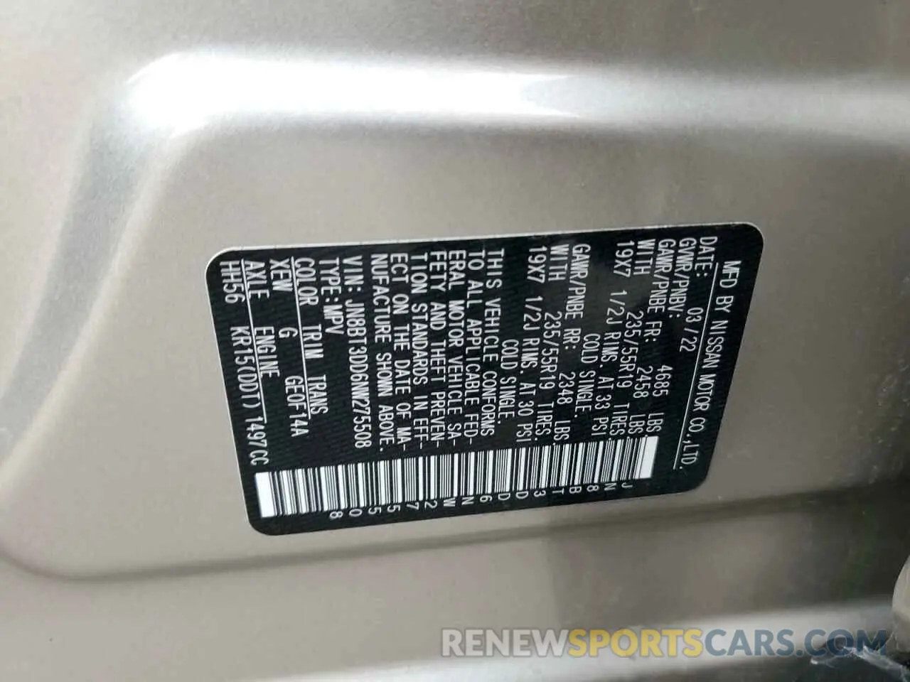 13 fotografías del automóvil dañado JN8BT3DD6NW275508 NISSAN ROGUE 2022