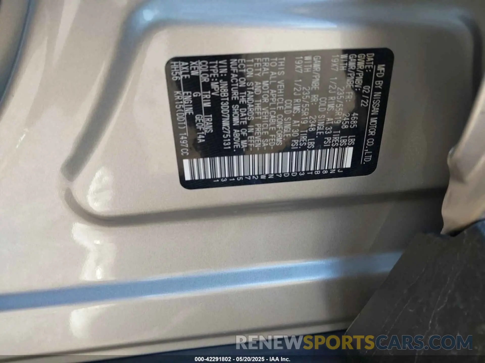 9 fotografías del automóvil dañado JN8BT3DD7NW275131 NISSAN ROGUE 2022