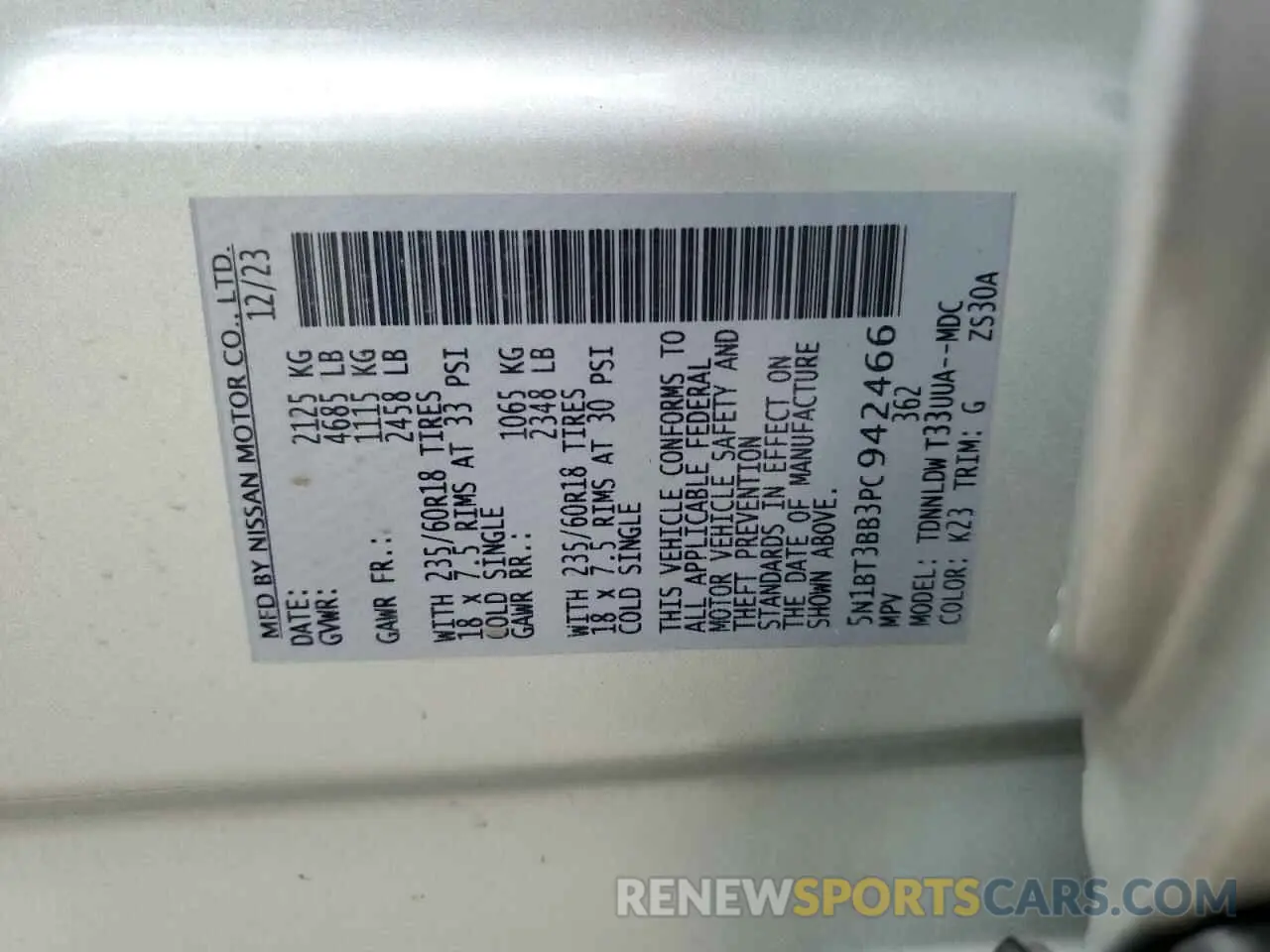 13 fotografías del automóvil dañado 5N1BT3BB3PC942466 NISSAN ROGUE 2023