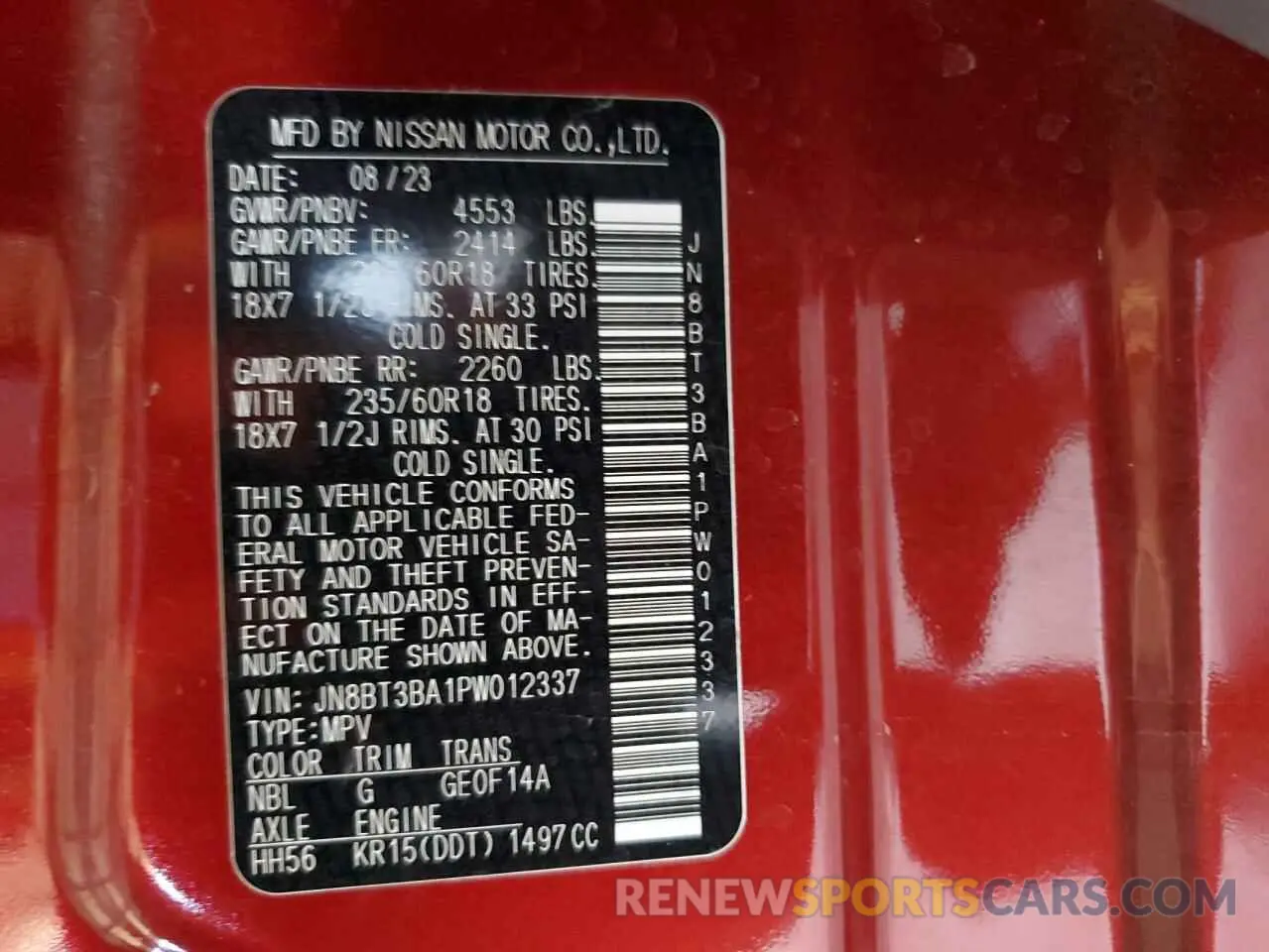 12 fotografías del automóvil dañado JN8BT3BA1PW012337 NISSAN ROGUE 2023