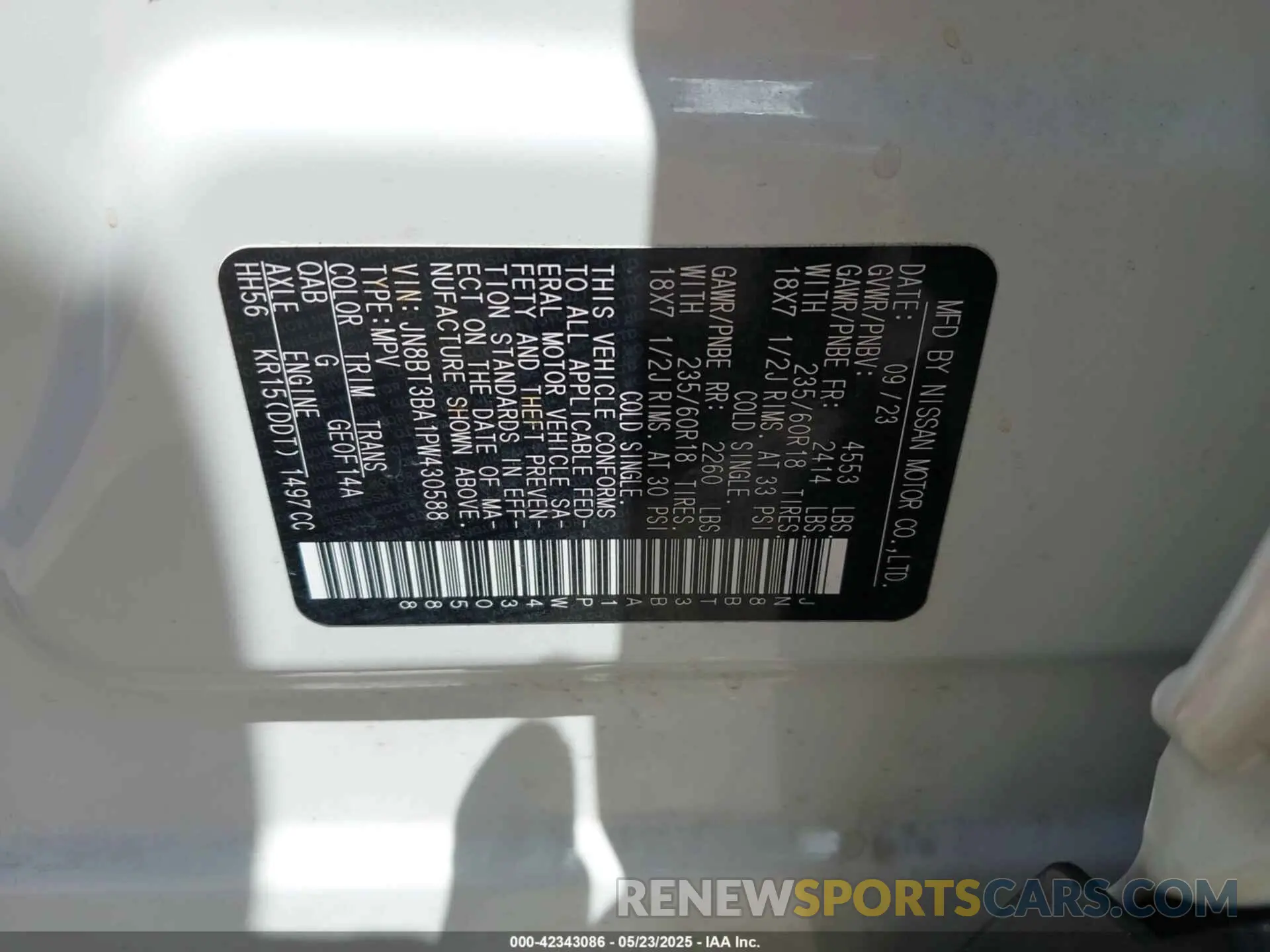 9 fotografías del automóvil dañado JN8BT3BA1PW430588 NISSAN ROGUE 2023