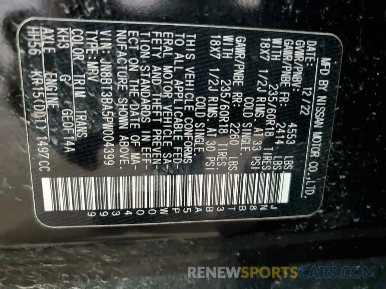 14 fotografías del automóvil dañado JN8BT3BA5PW004399 NISSAN ROGUE 2023