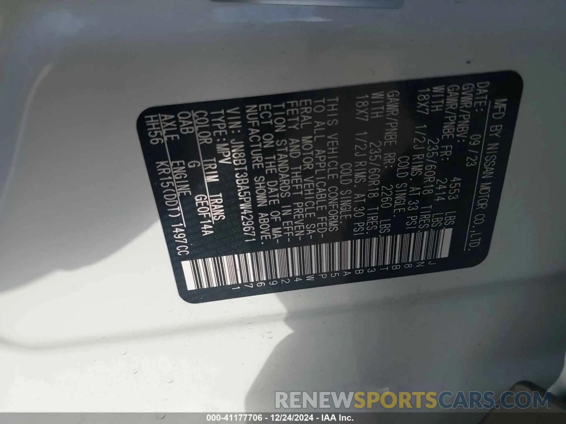 9 fotografías del automóvil dañado JN8BT3BA5PW429671 NISSAN ROGUE 2023