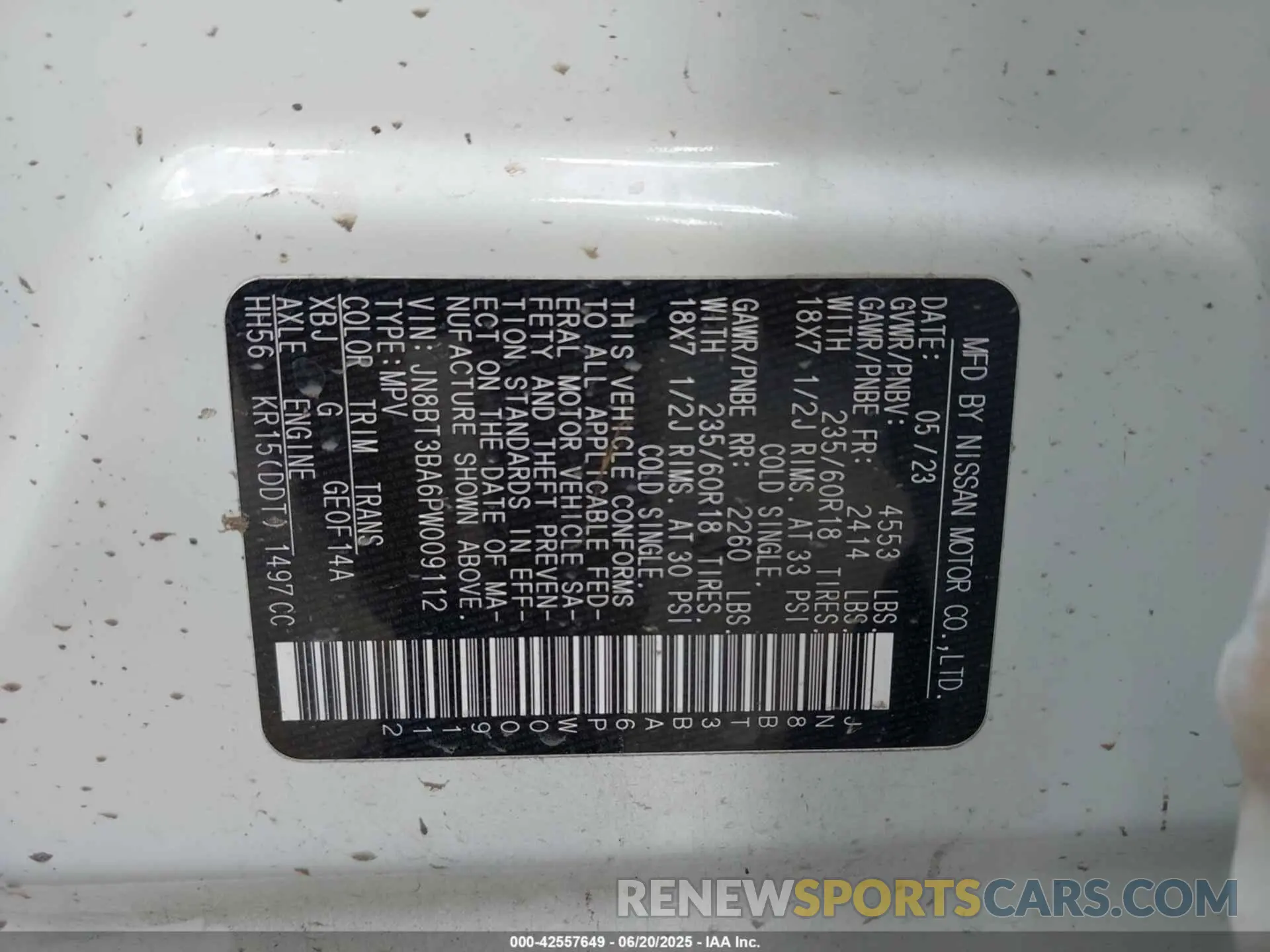 9 fotografías del automóvil dañado JN8BT3BA6PW009112 NISSAN ROGUE 2023