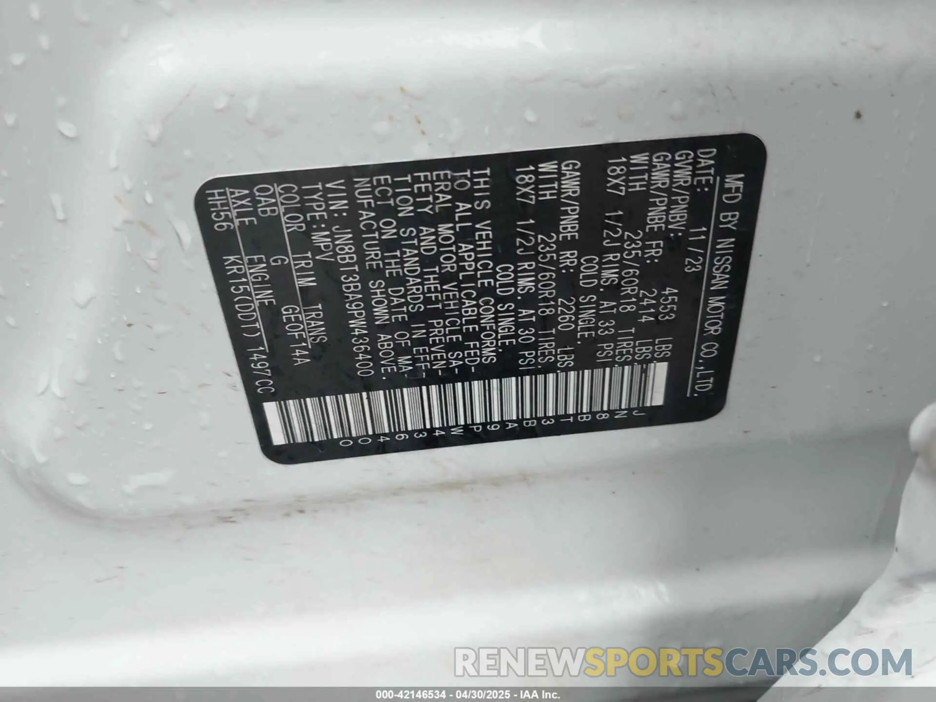 9 fotografías del automóvil dañado JN8BT3BA9PW436400 NISSAN ROGUE 2023