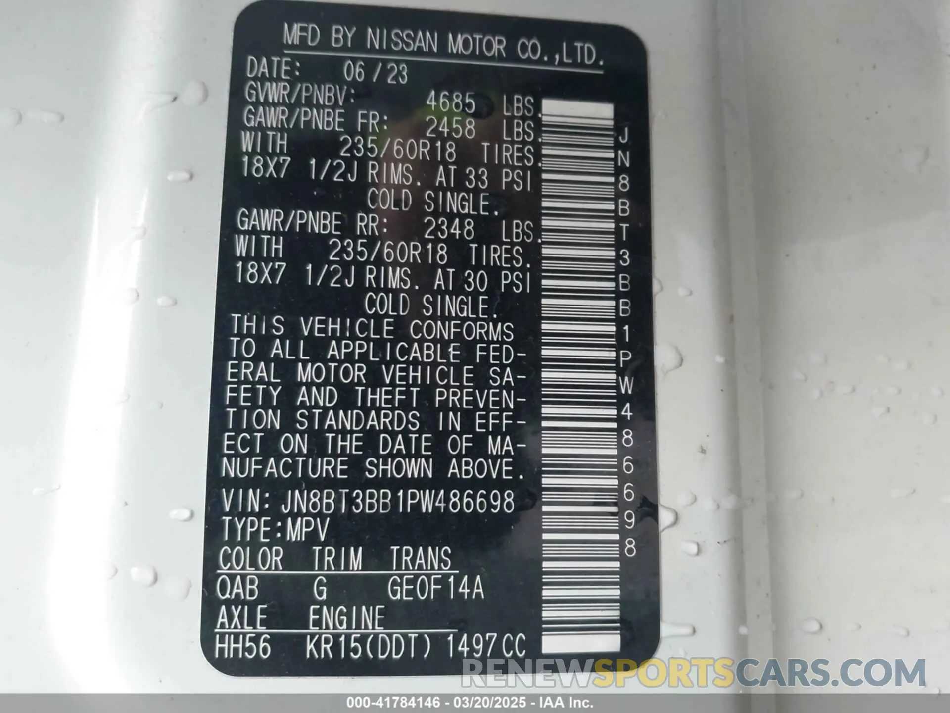 9 fotografías del automóvil dañado JN8BT3BB1PW486698 NISSAN ROGUE 2023