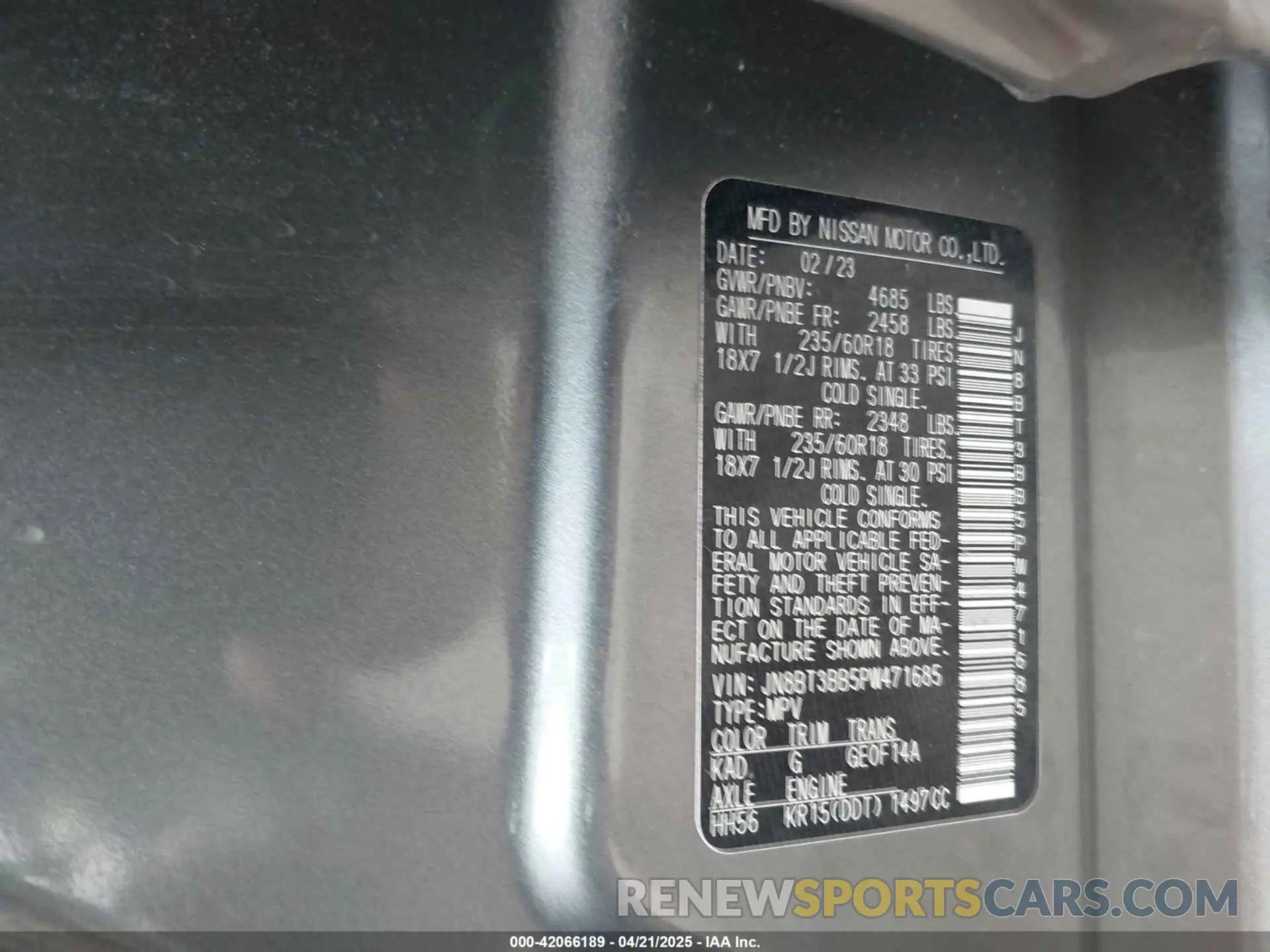 9 fotografías del automóvil dañado JN8BT3BB5PW471685 NISSAN ROGUE 2023