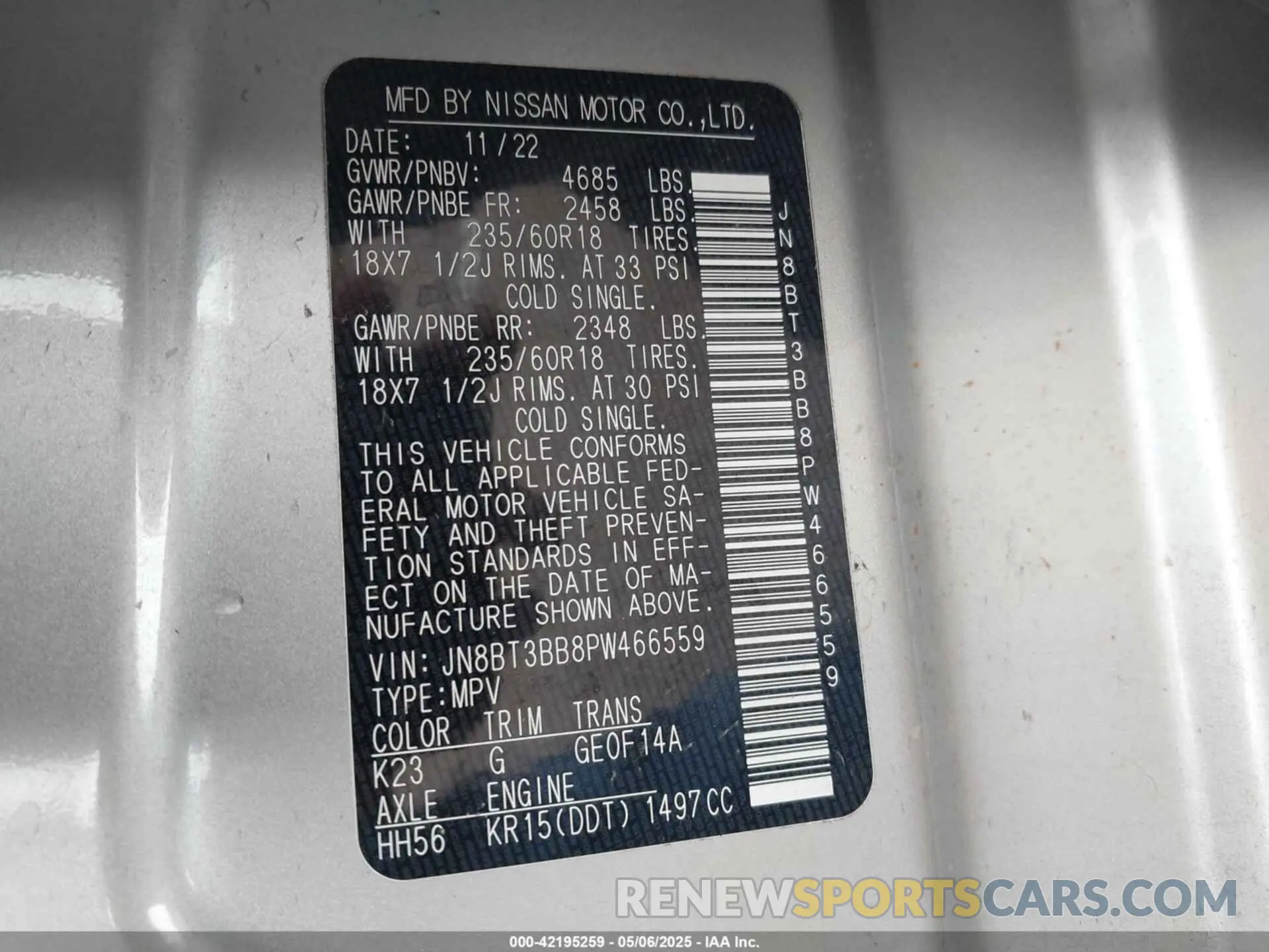 9 fotografías del automóvil dañado JN8BT3BB8PW466559 NISSAN ROGUE 2023
