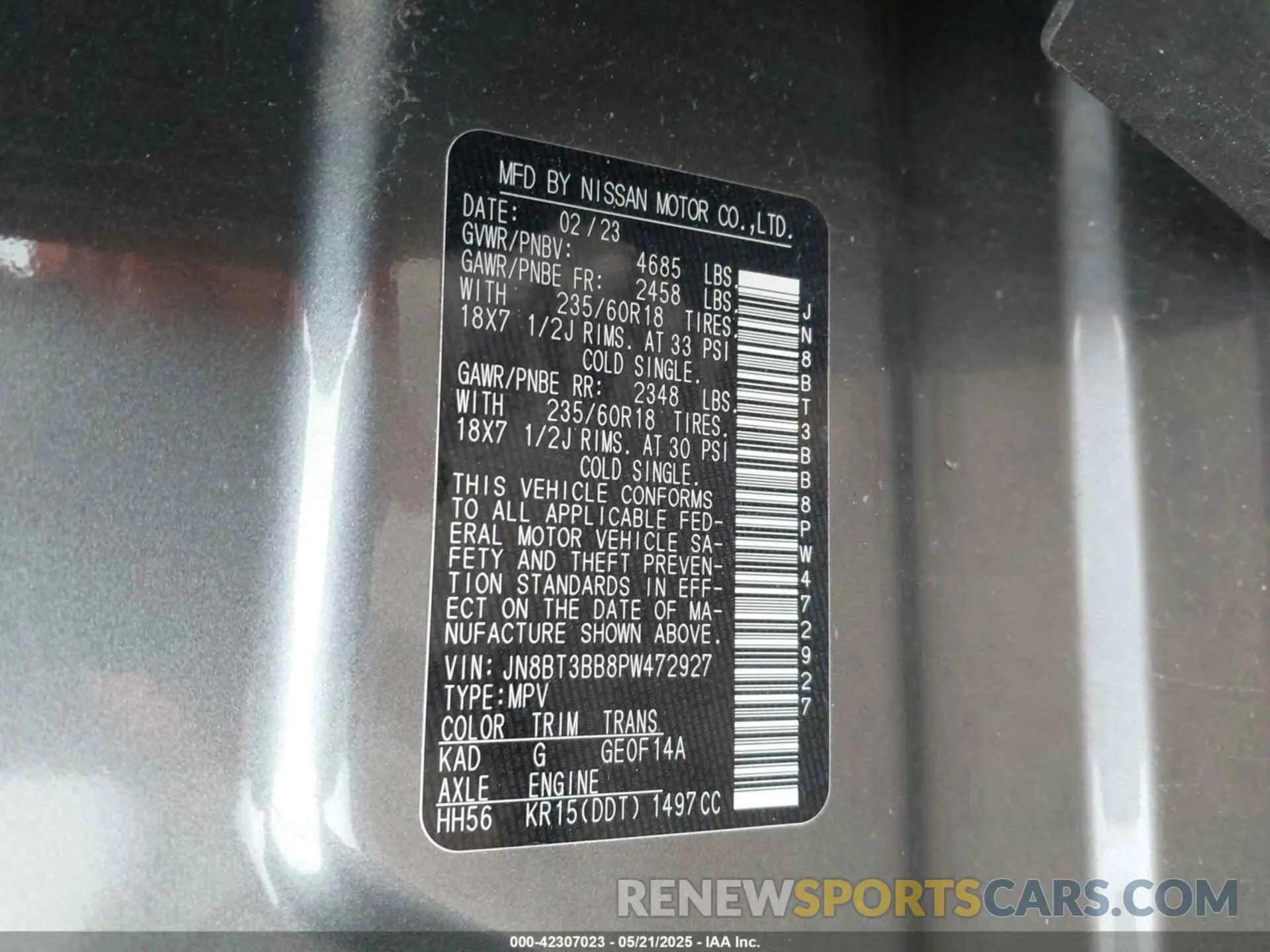 9 fotografías del automóvil dañado JN8BT3BB8PW472927 NISSAN ROGUE 2023