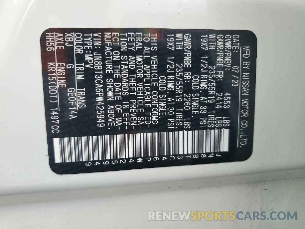 14 fotografías del automóvil dañado JN8BT3CA6PW425949 NISSAN ROGUE 2023