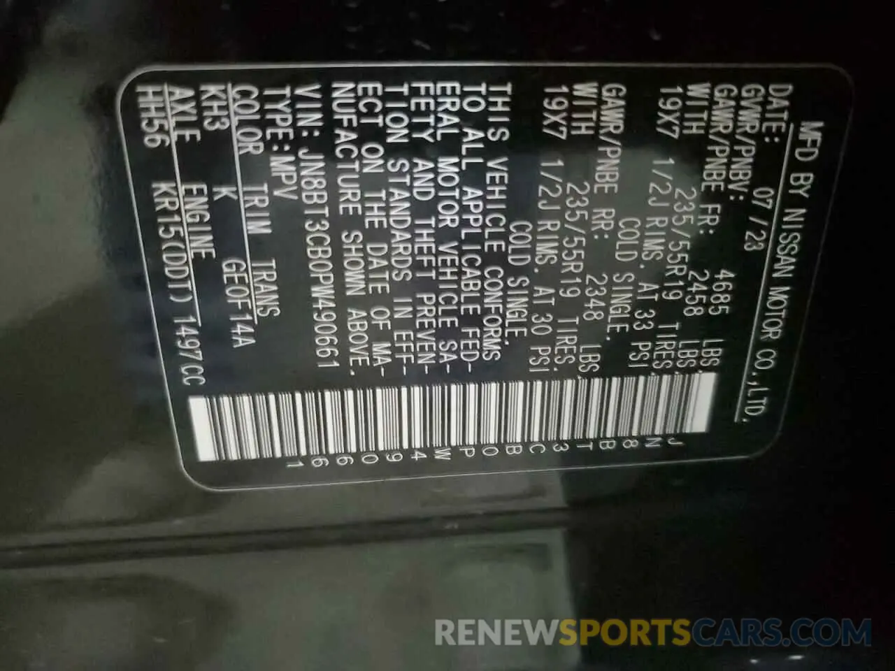 12 fotografías del automóvil dañado JN8BT3CB0PW490661 NISSAN ROGUE 2023