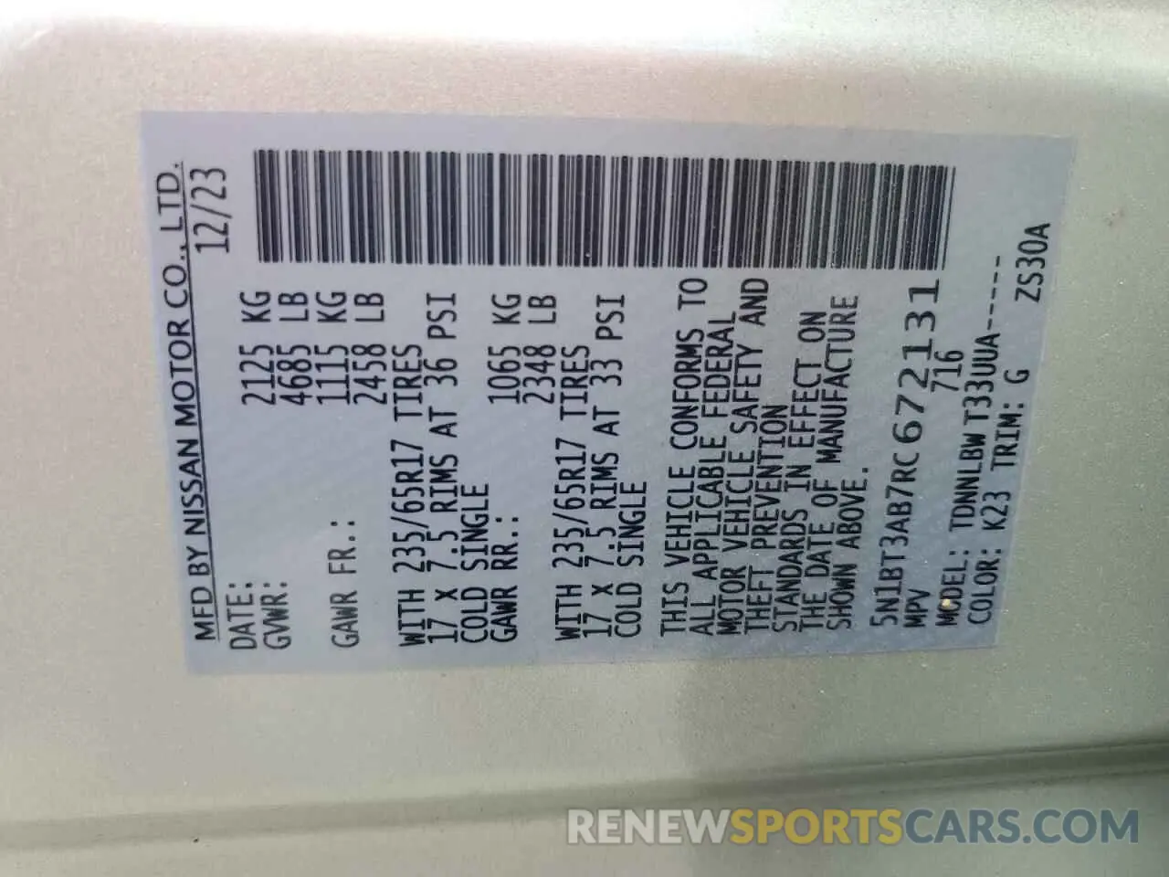 14 fotografías del automóvil dañado 5N1BT3AB7RC672131 NISSAN ROGUE 2024