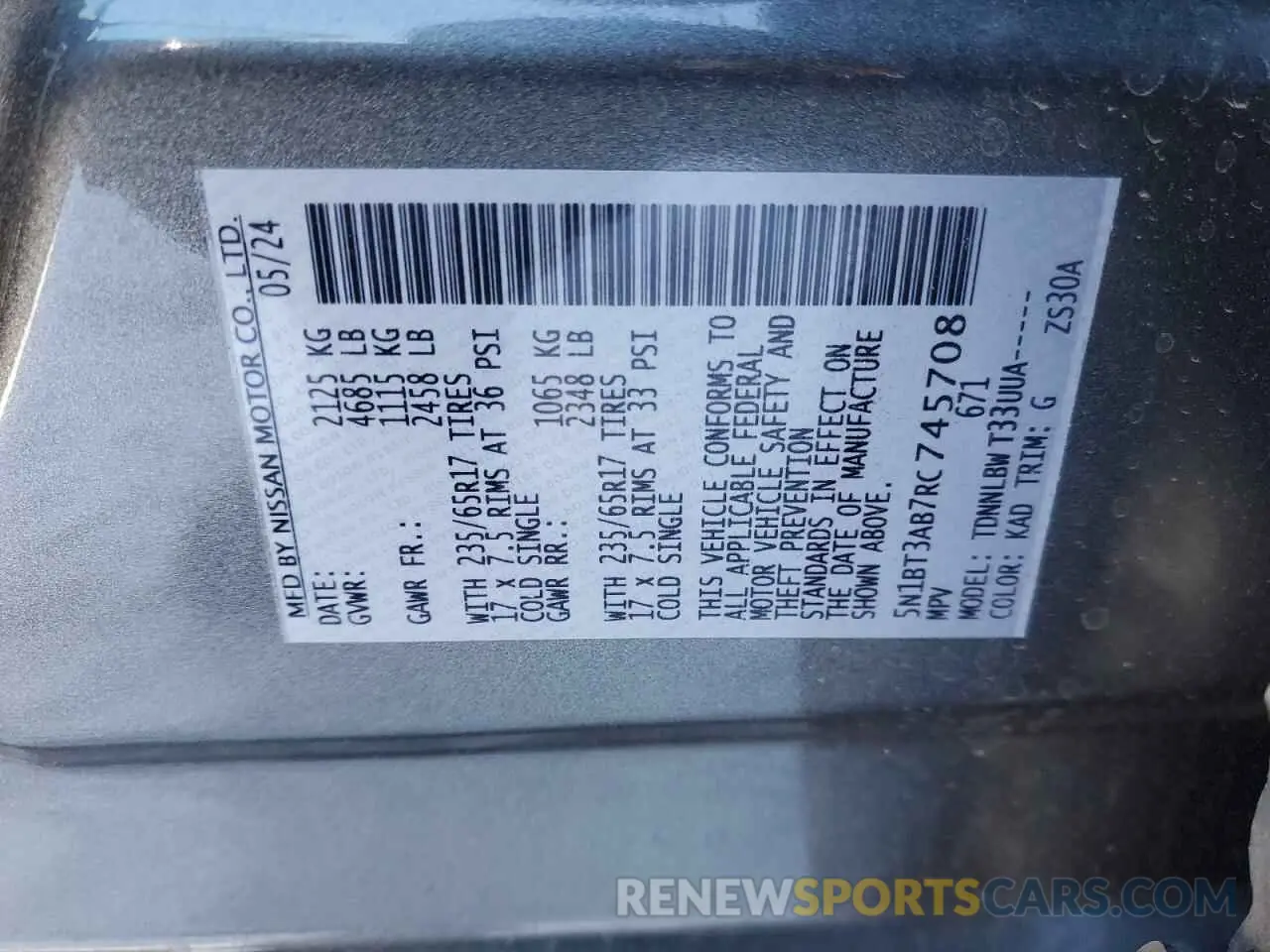 13 fotografías del automóvil dañado 5N1BT3AB7RC745708 NISSAN ROGUE 2024
