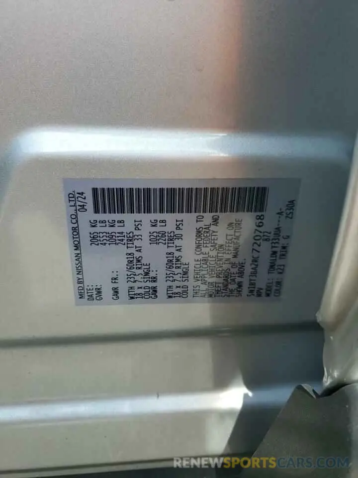 12 fotografías del automóvil dañado 5N1BT3BA2RC720768 NISSAN ROGUE 2024