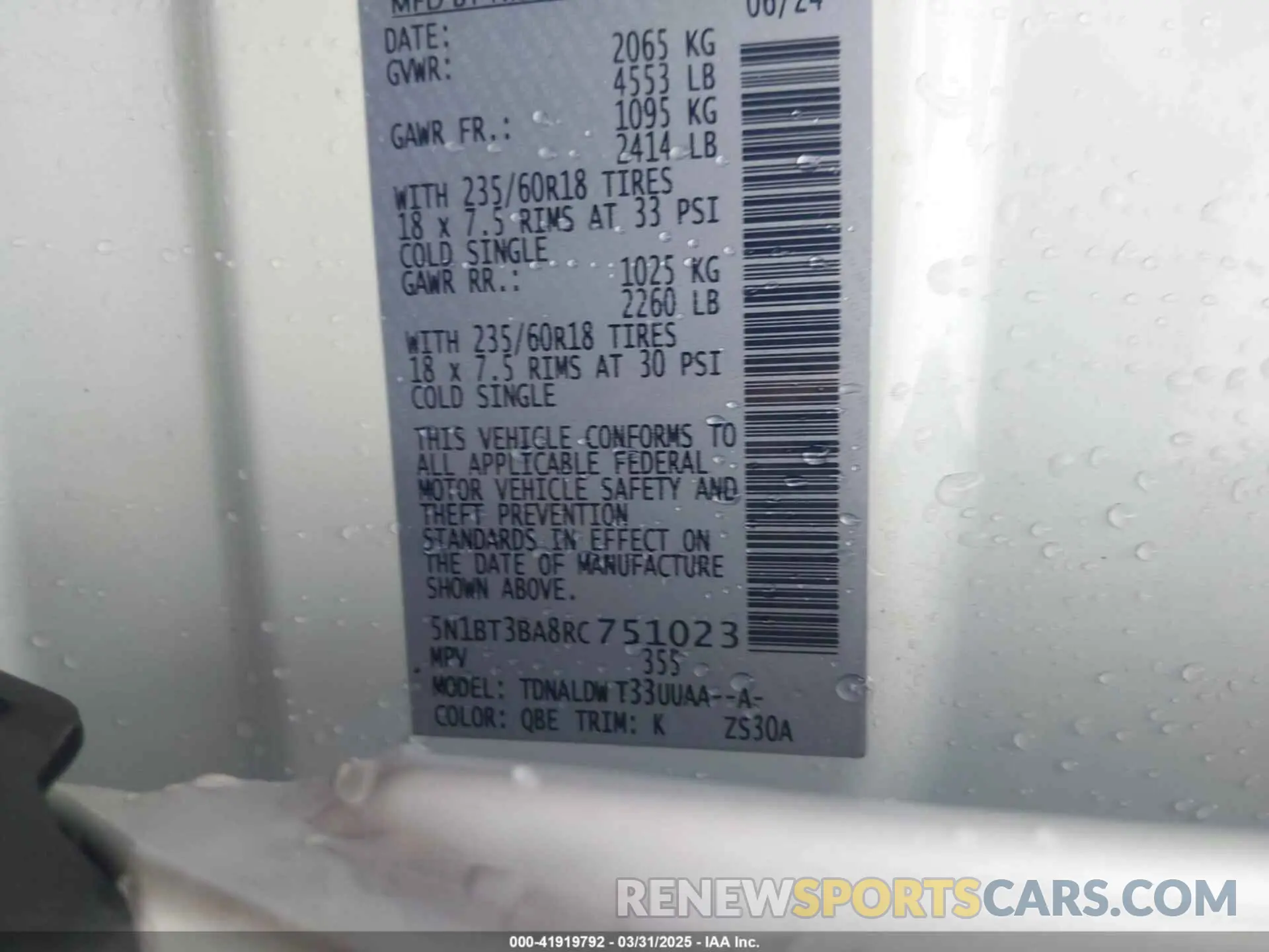9 fotografías del automóvil dañado 5N1BT3BA8RC751023 NISSAN ROGUE 2024