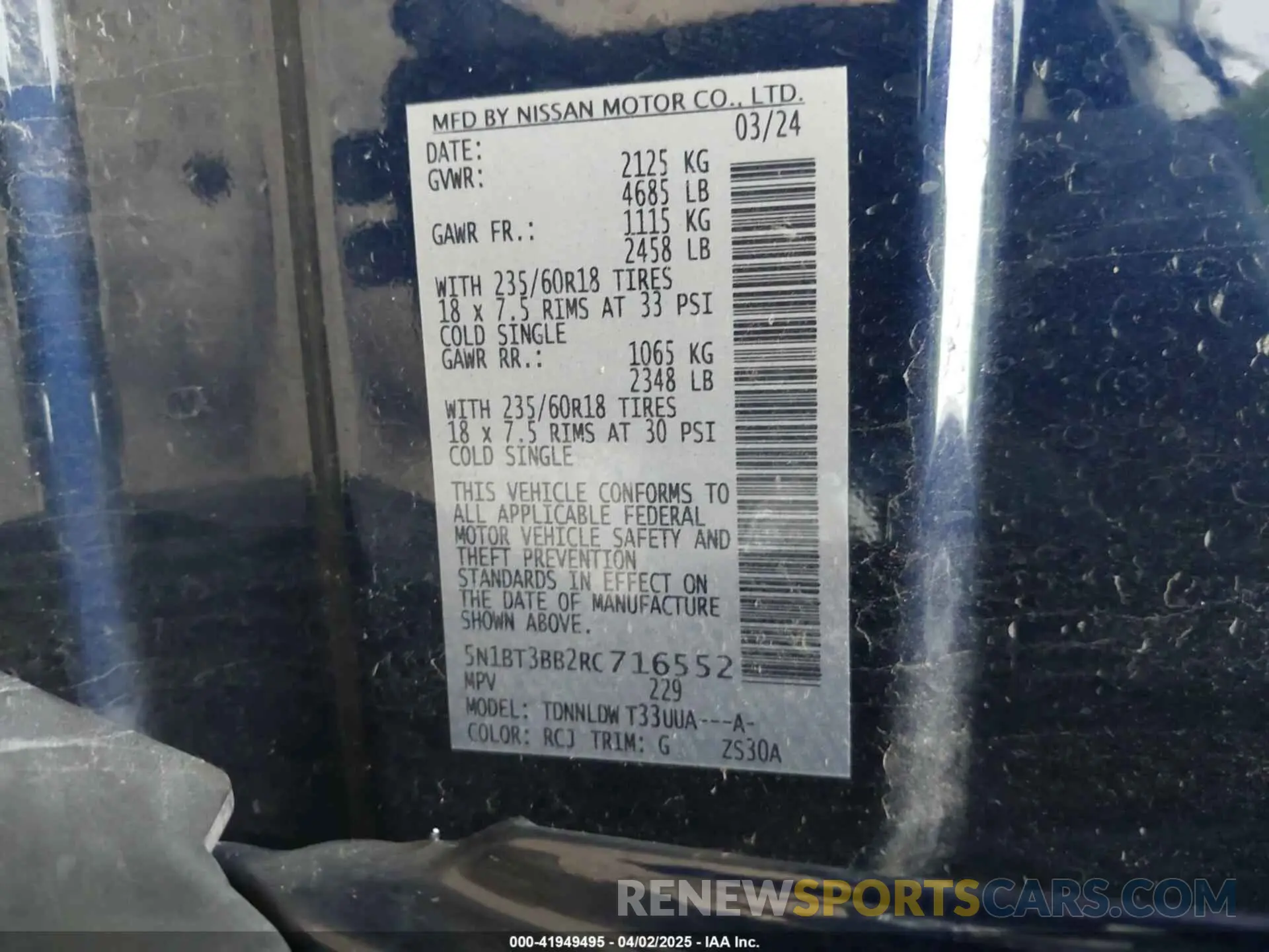 9 fotografías del automóvil dañado 5N1BT3BB2RC716552 NISSAN ROGUE 2024