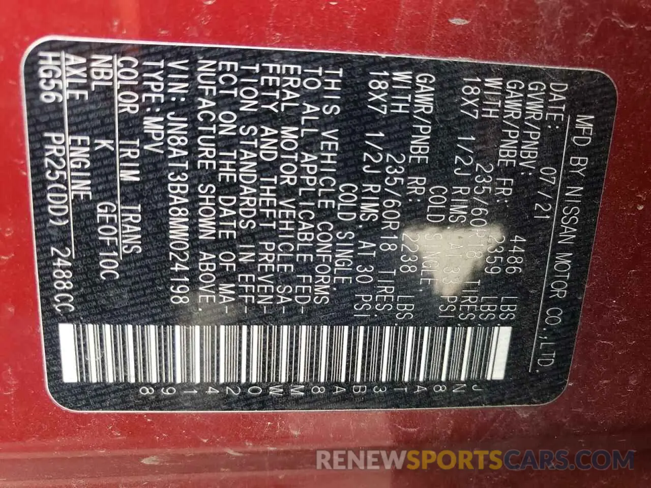 14 fotografías del automóvil dañado JN8AT3BA8MW024198 NISSAN ROGUE 2024