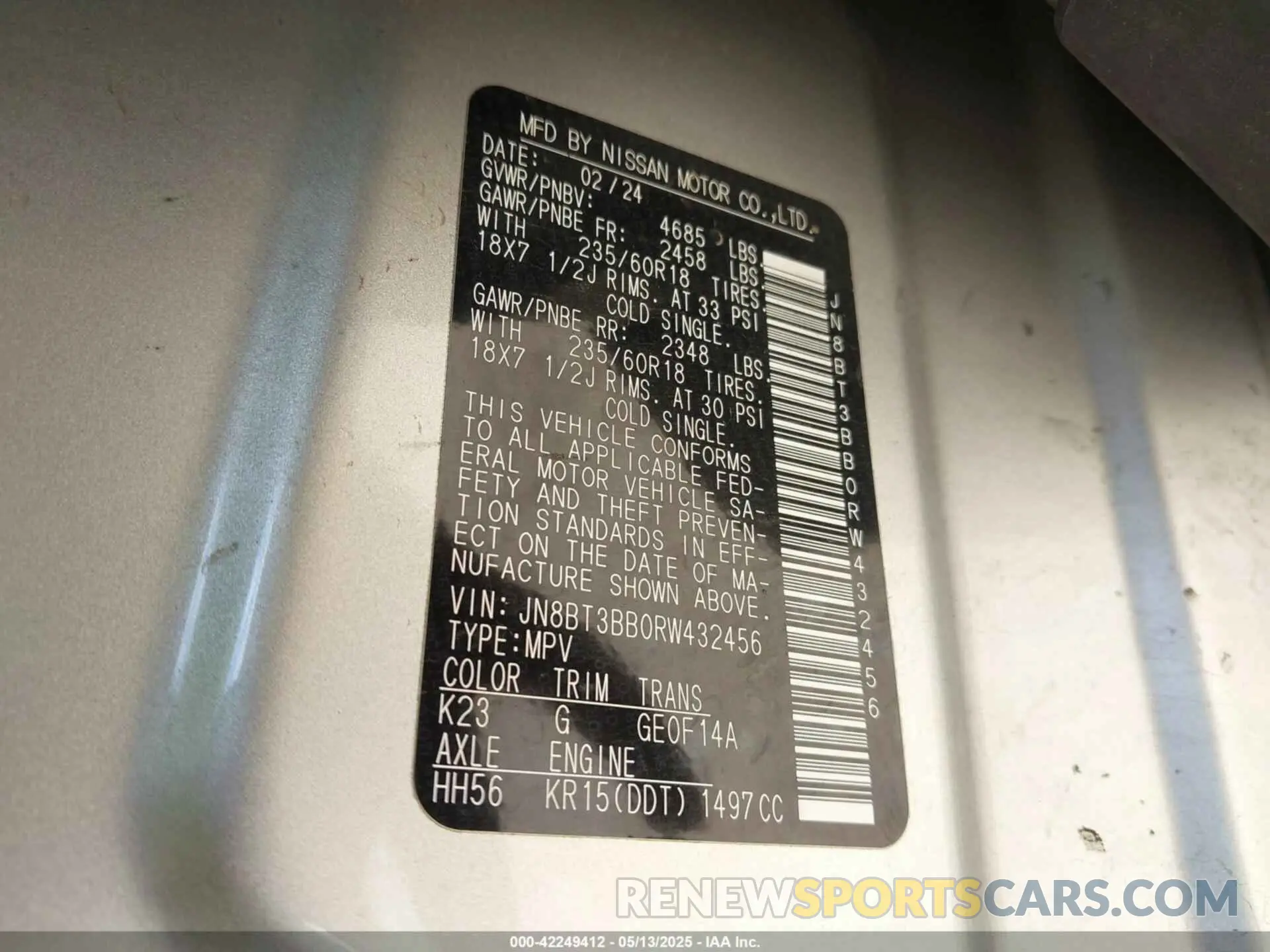 9 fotografías del automóvil dañado JN8BT3BB0RW432456 NISSAN ROGUE 2024