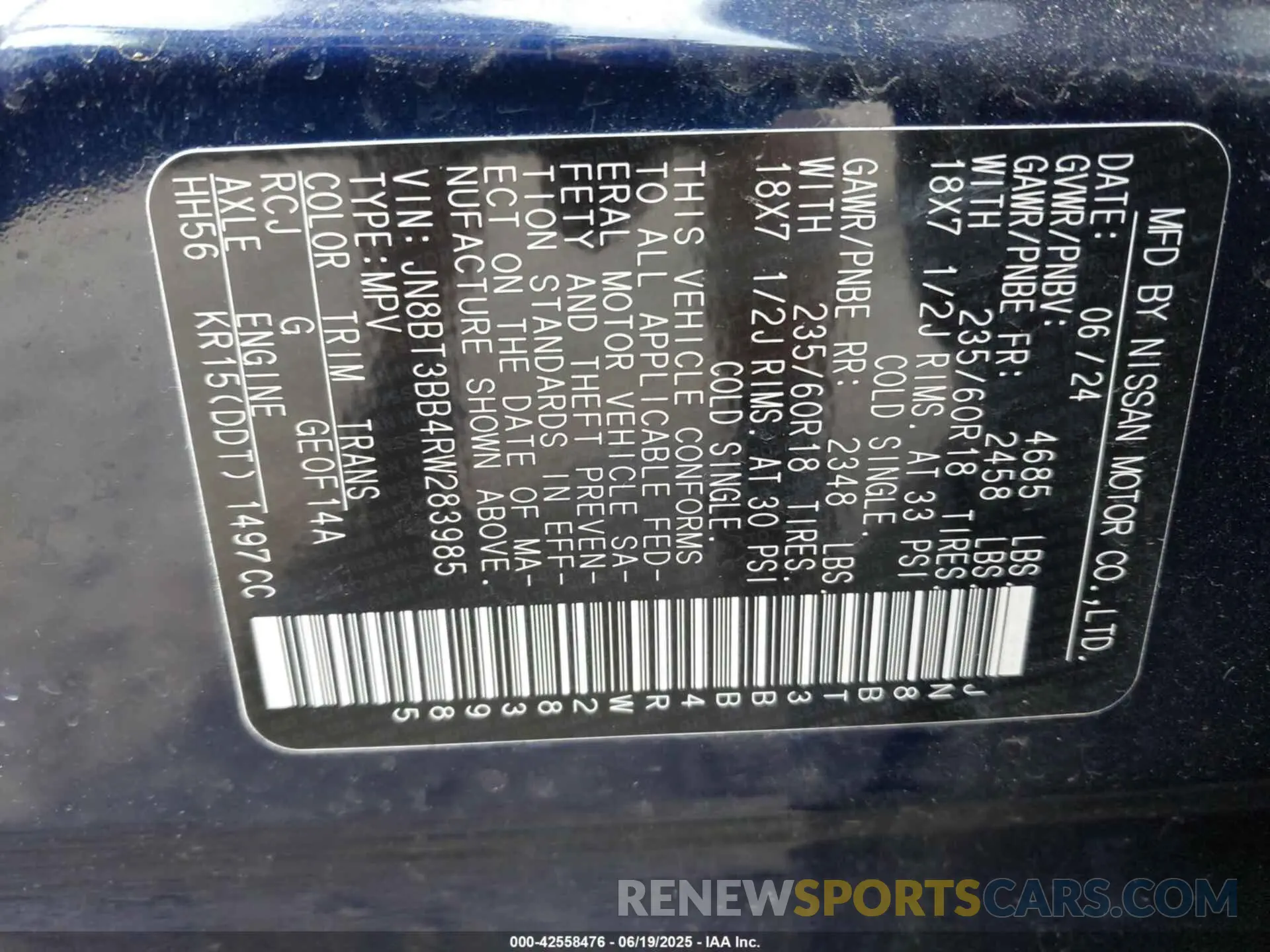 9 fotografías del automóvil dañado JN8BT3BB4RW283985 NISSAN ROGUE 2024