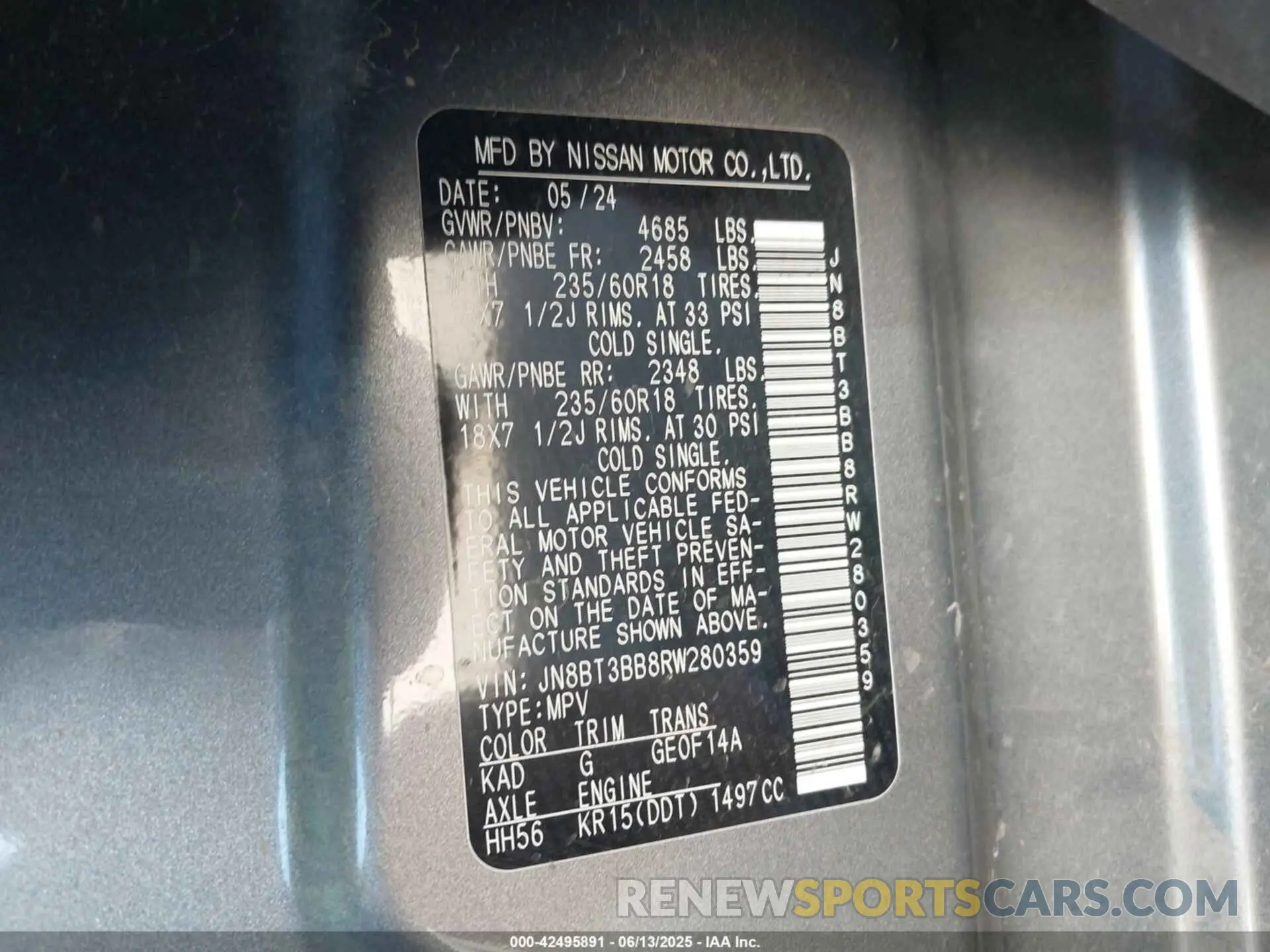 9 fotografías del automóvil dañado JN8BT3BB8RW2H0359 NISSAN ROGUE 2024
