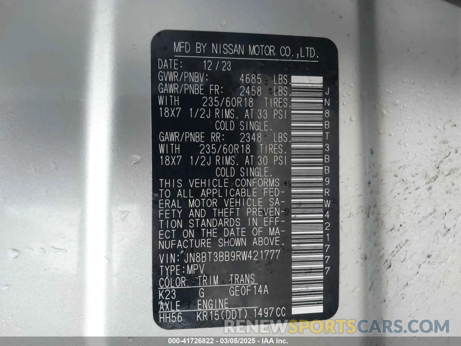 9 fotografías del automóvil dañado JN8BT3BB9RW421777 NISSAN ROGUE 2024