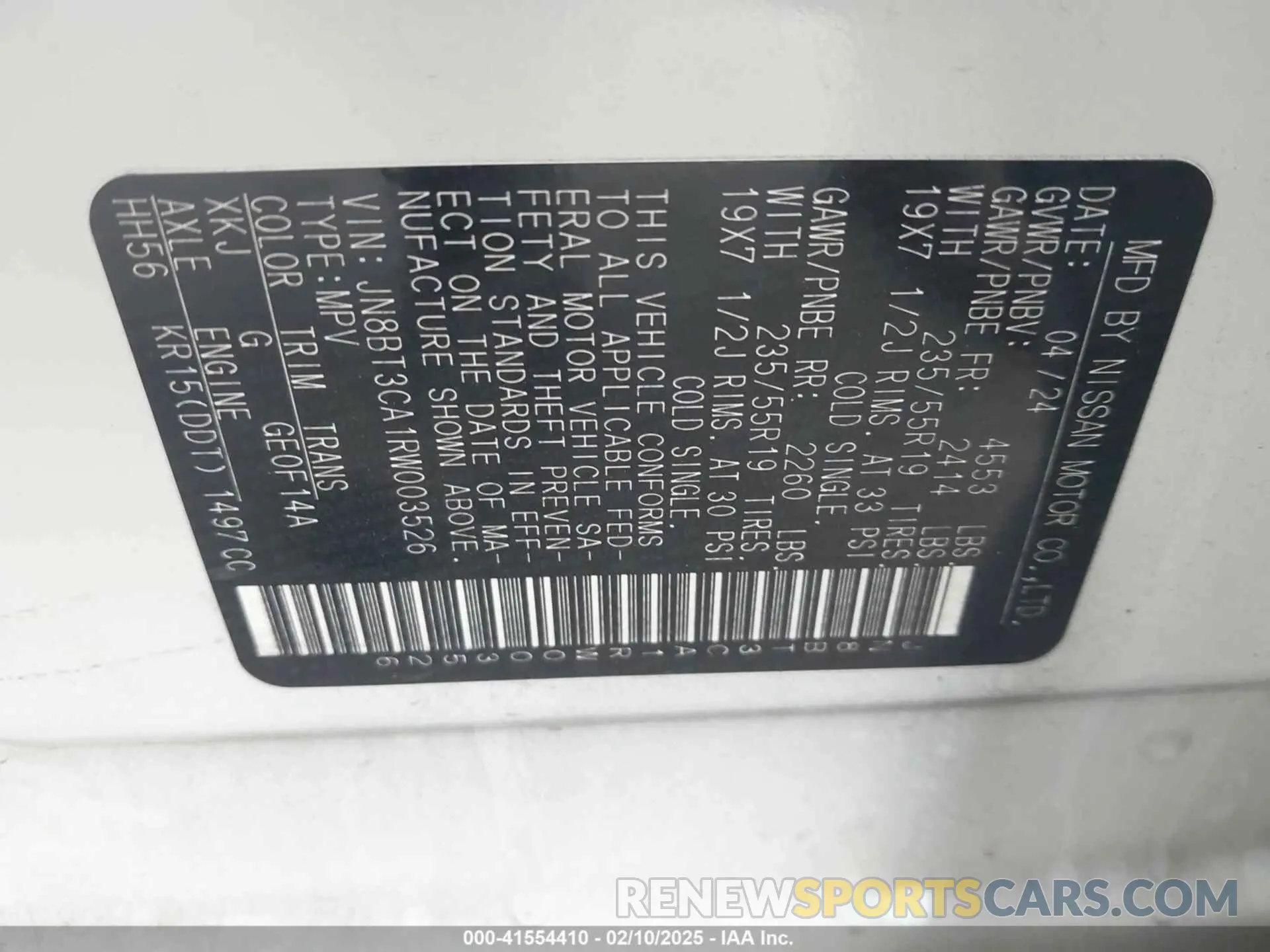 9 fotografías del automóvil dañado JN8BT3CA1RW003526 NISSAN ROGUE 2024