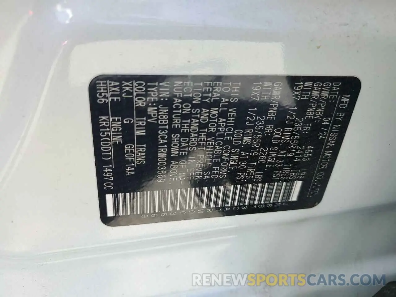 14 fotografías del automóvil dañado JN8BT3CA1RW003669 NISSAN ROGUE 2024