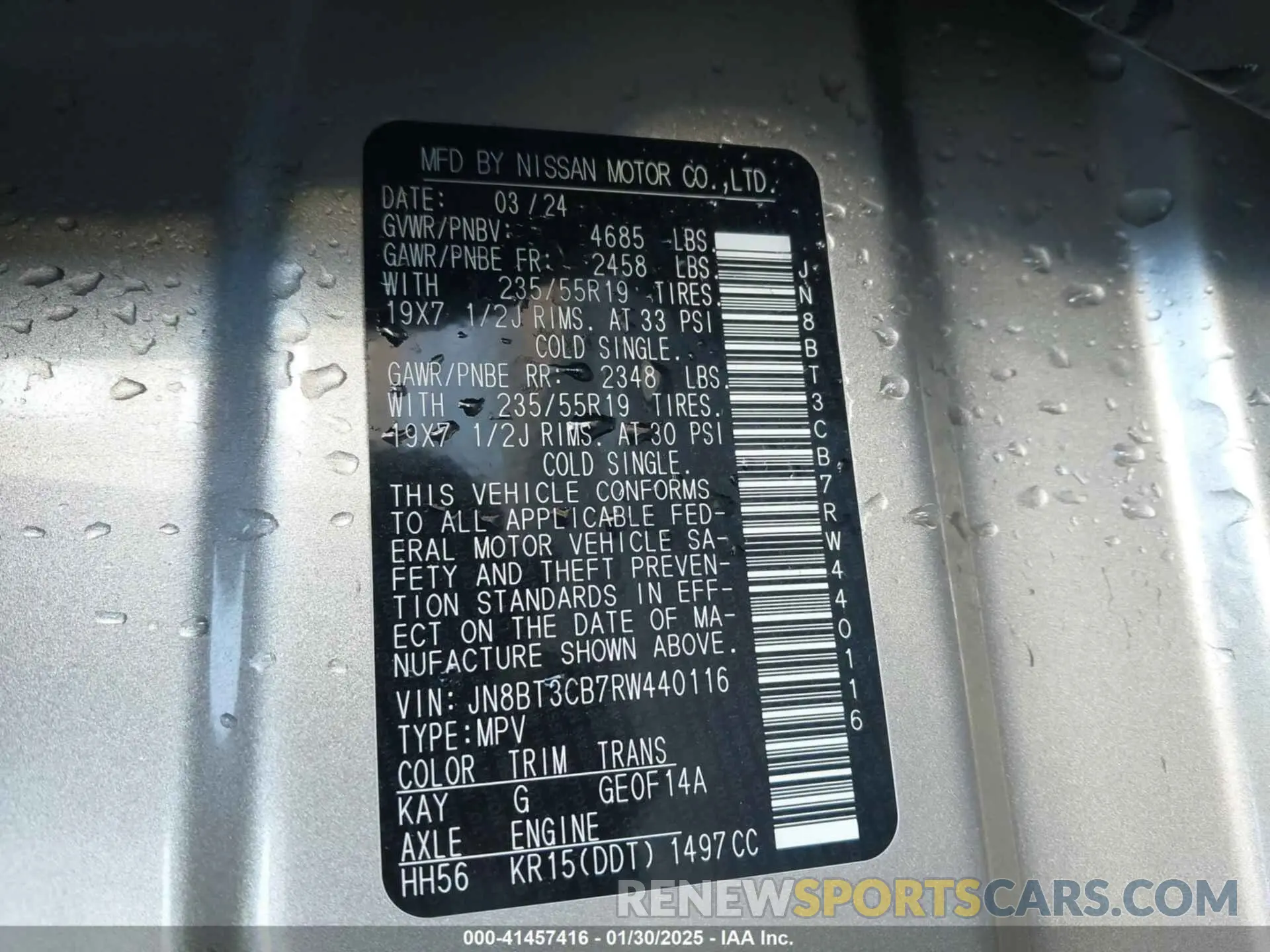 9 fotografías del automóvil dañado JN8BT3CB7RW440116 NISSAN ROGUE 2024