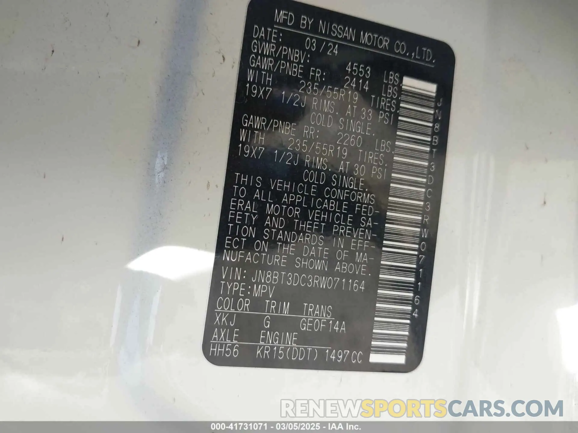 9 fotografías del automóvil dañado JN8BT3DC3RW071164 NISSAN ROGUE 2024