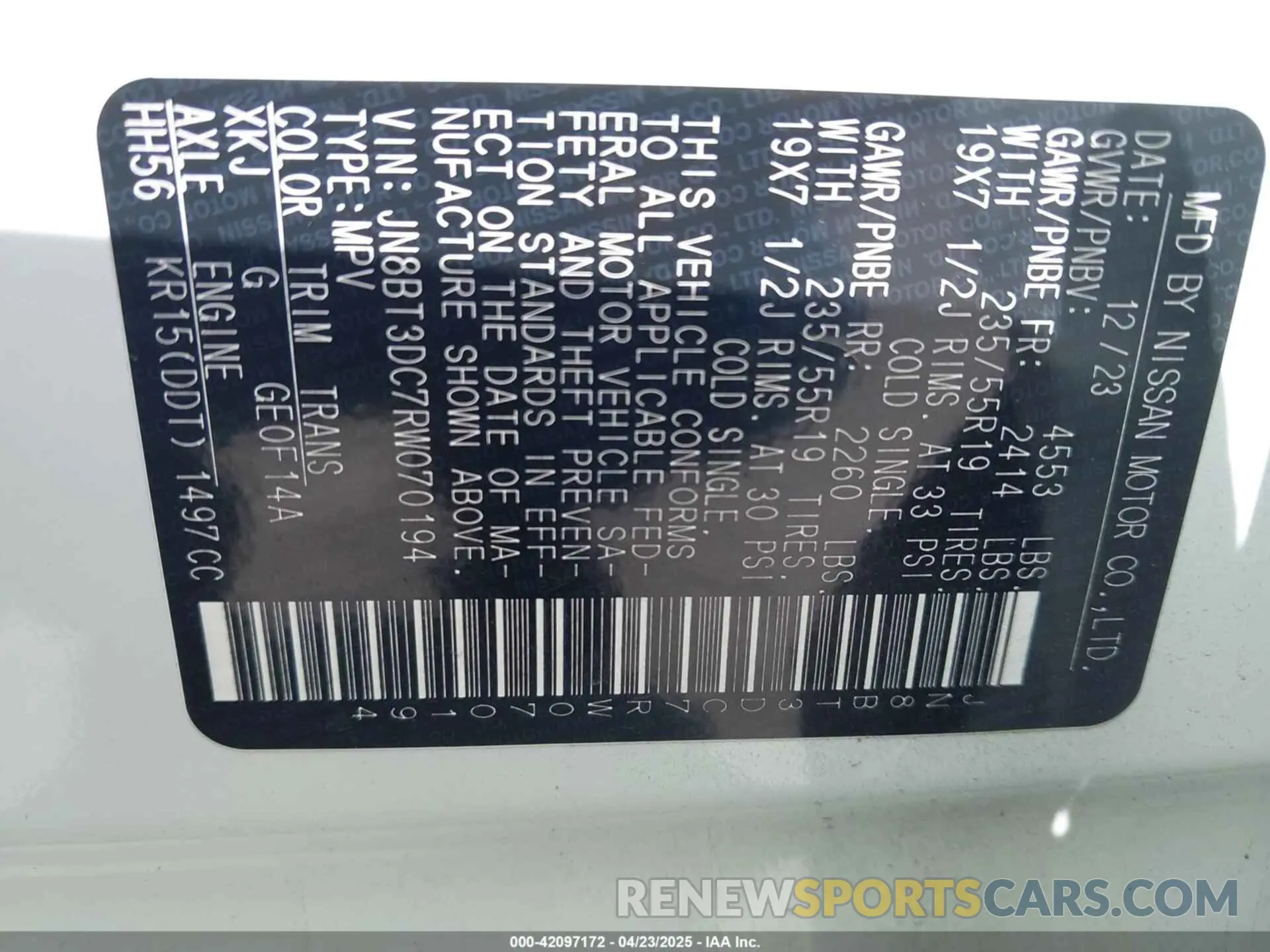 9 fotografías del automóvil dañado JN8BT3DC7RW070194 NISSAN ROGUE 2024
