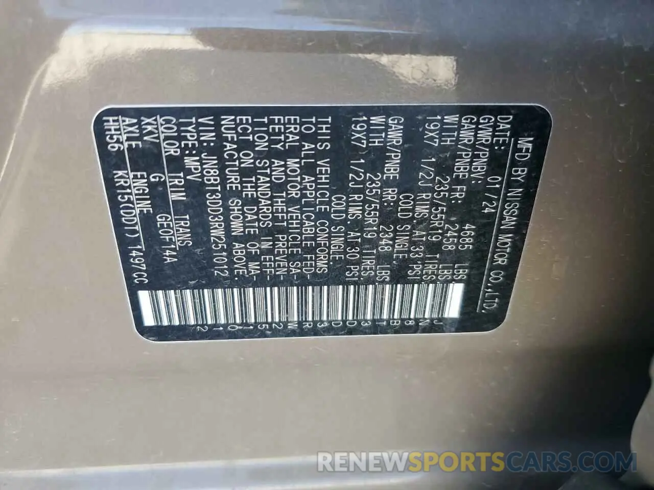 14 fotografías del automóvil dañado JN8BT3DD3RW251012 NISSAN ROGUE 2024