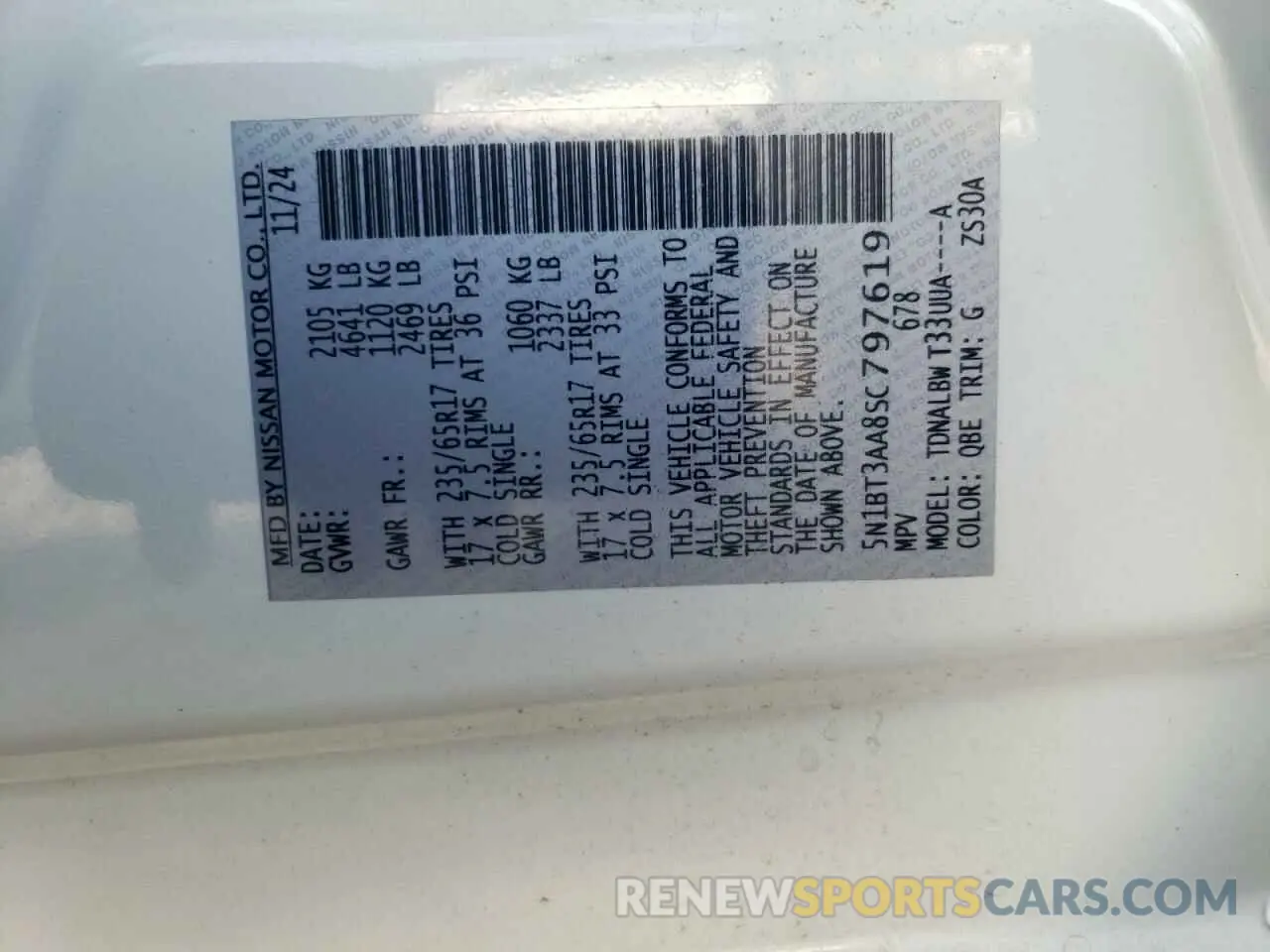 13 fotografías del automóvil dañado 5N1BT3AA8SC797619 NISSAN ROGUE 2025