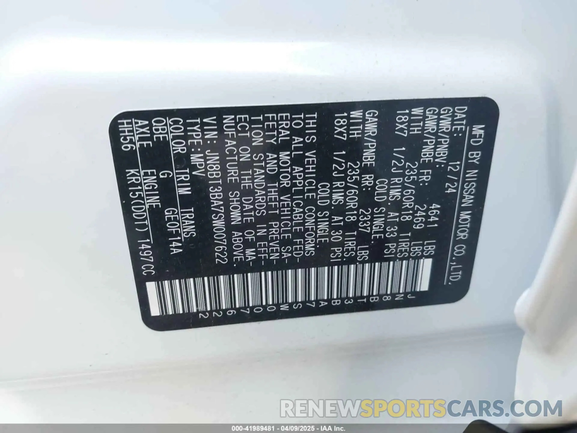 9 fotografías del automóvil dañado JN8BT3BA7SW007622 NISSAN ROGUE 2025