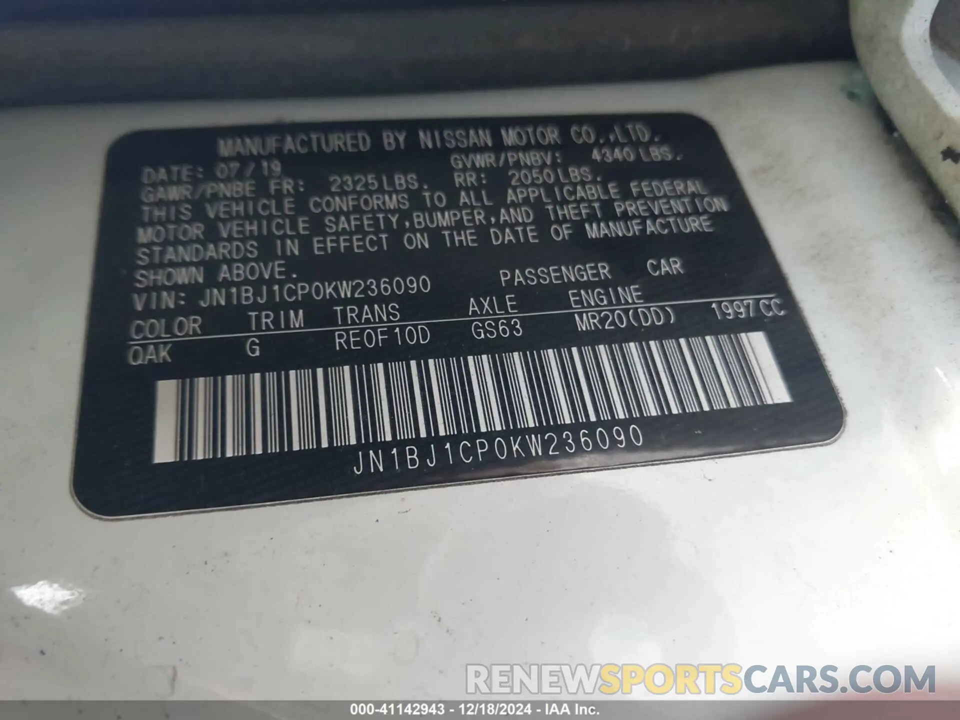 9 fotografías del automóvil dañado JN1BJ1CP0KW236090 NISSAN ROGUE SPORT 2019